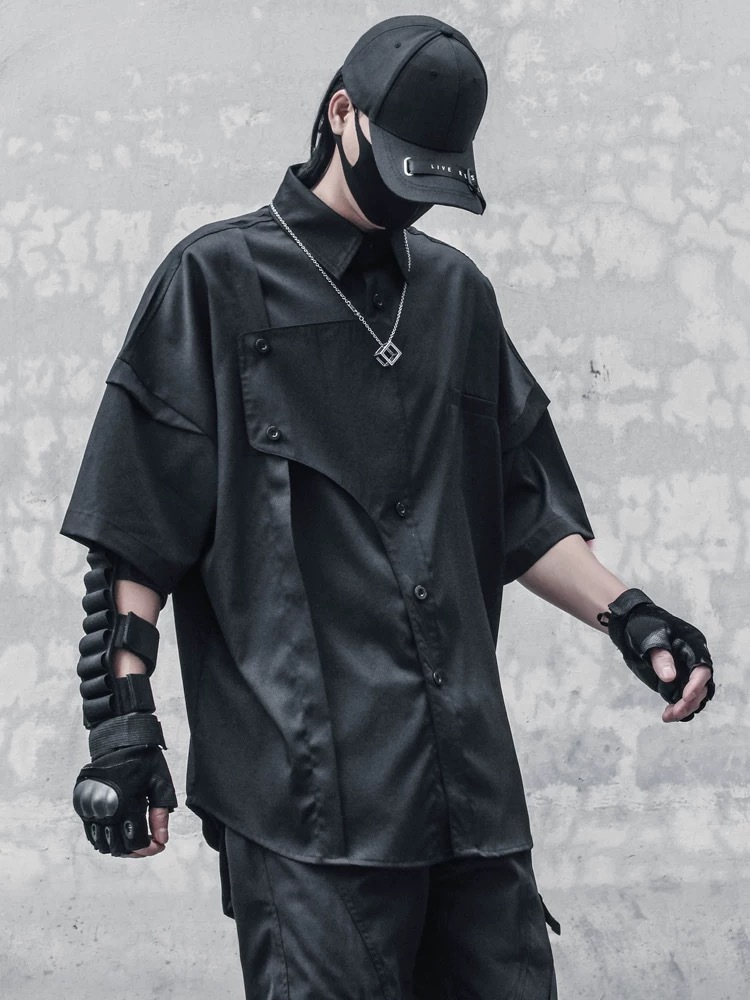 𝙏𝙀𝘾𝙃𝙒𝙀𝘼𝙍 工裝結構拚接半袖襯衫