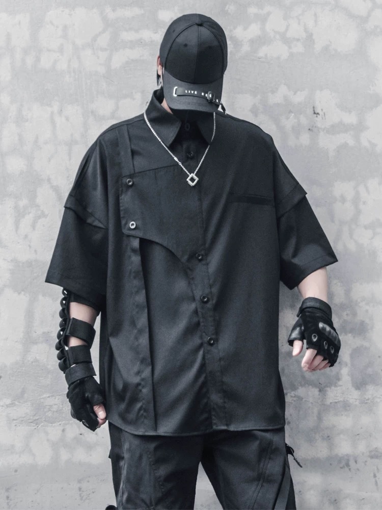 𝙏𝙀𝘾𝙃𝙒𝙀𝘼𝙍 工裝結構拚接半袖襯衫