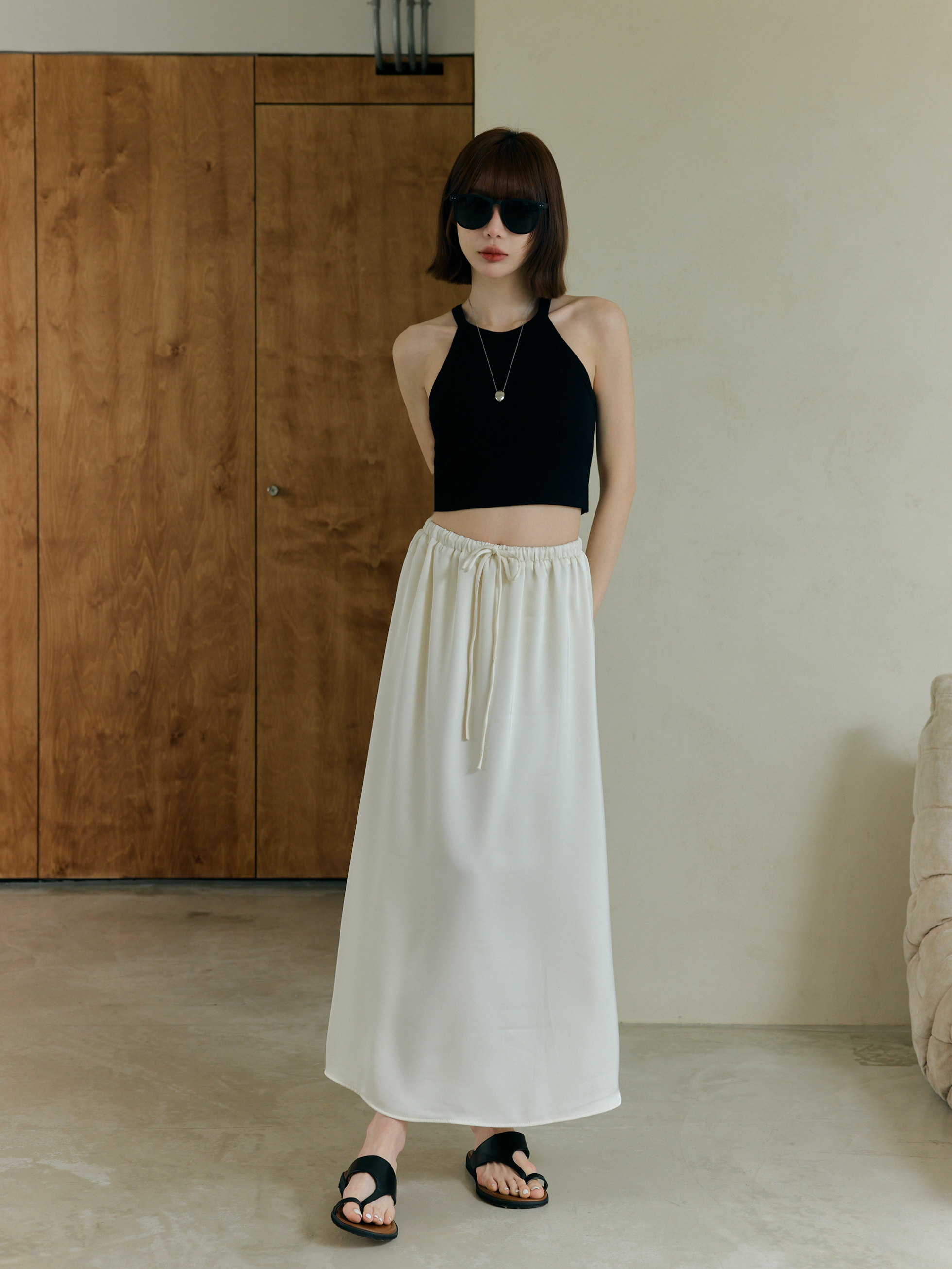 絲滑光澤感綁繩長裙