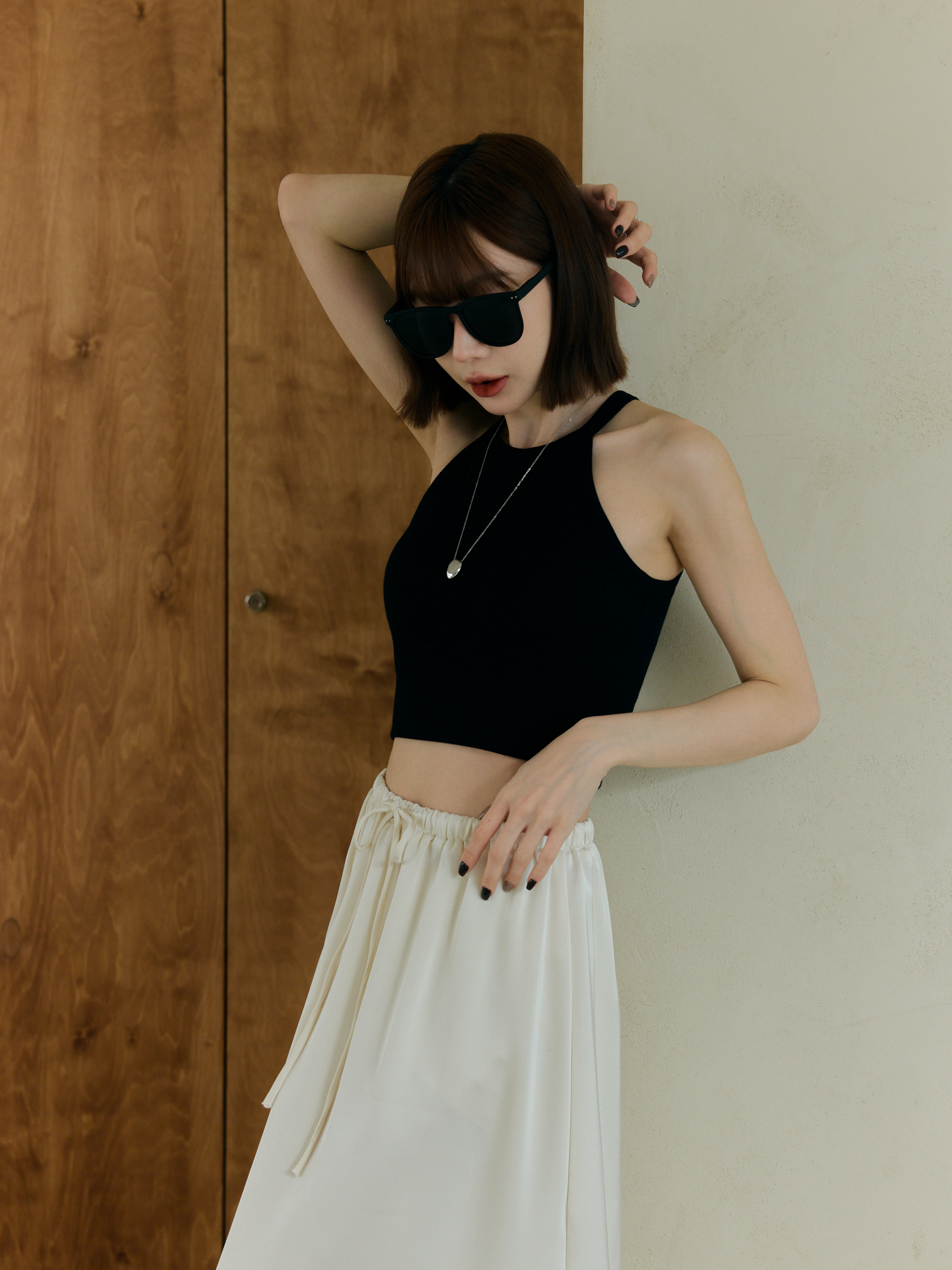 絲滑光澤感綁繩長裙