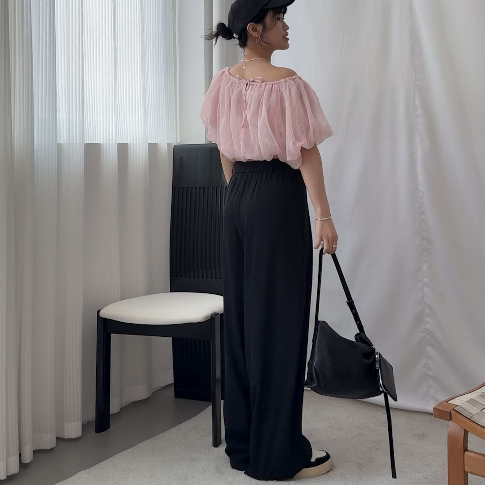 A14可繫皮帶極修飾垂墜涼感長寬褲(黑)