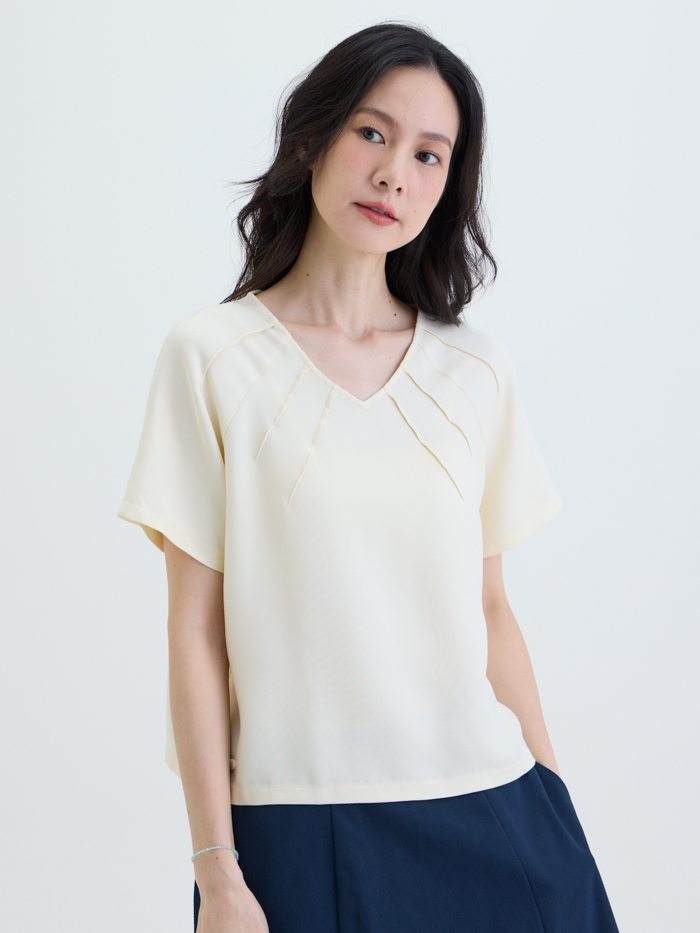光域領線V領短袖上衣-日晨