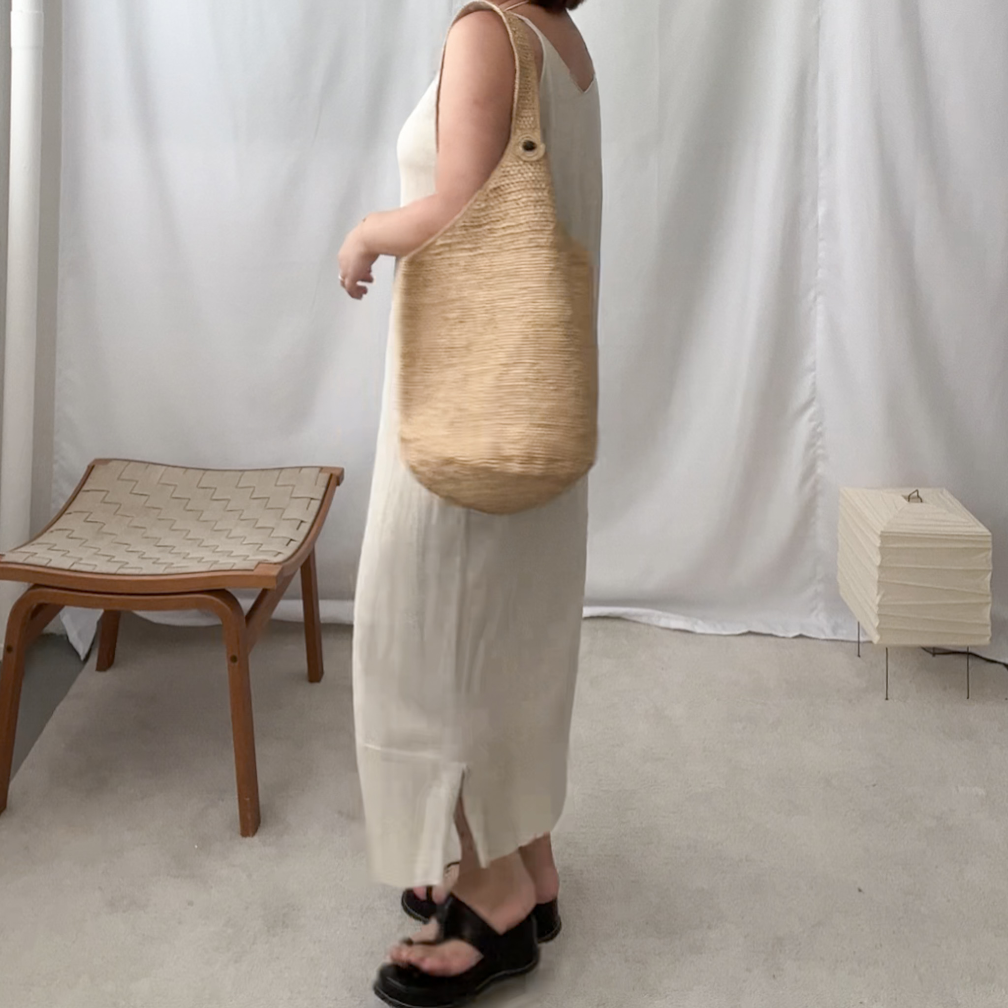 A17高級亞麻細肩長針織洋