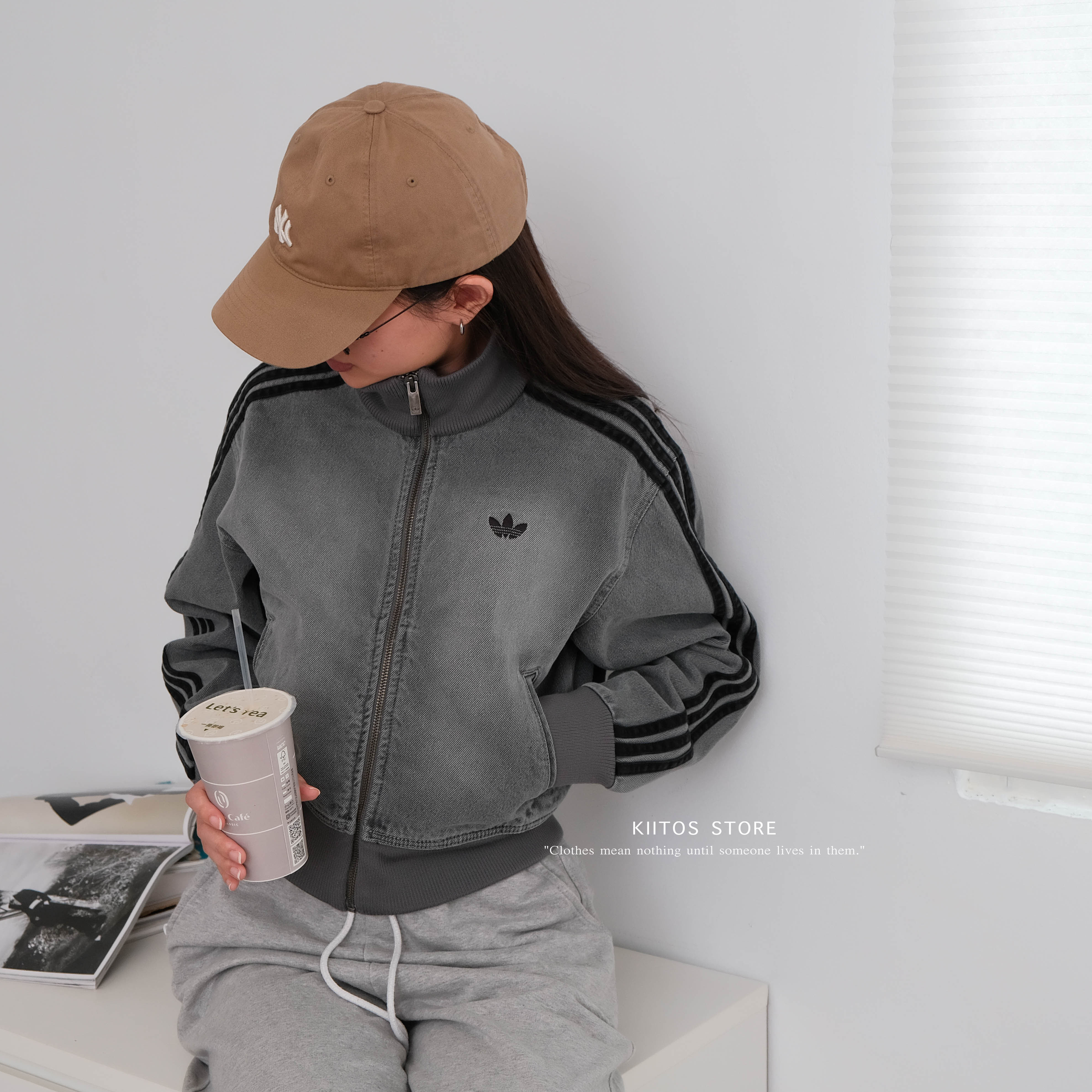 ADIDAS ORIGINALS ADICOLOR 水洗灰 丹寧運動外套 女款 三葉草 JY2564