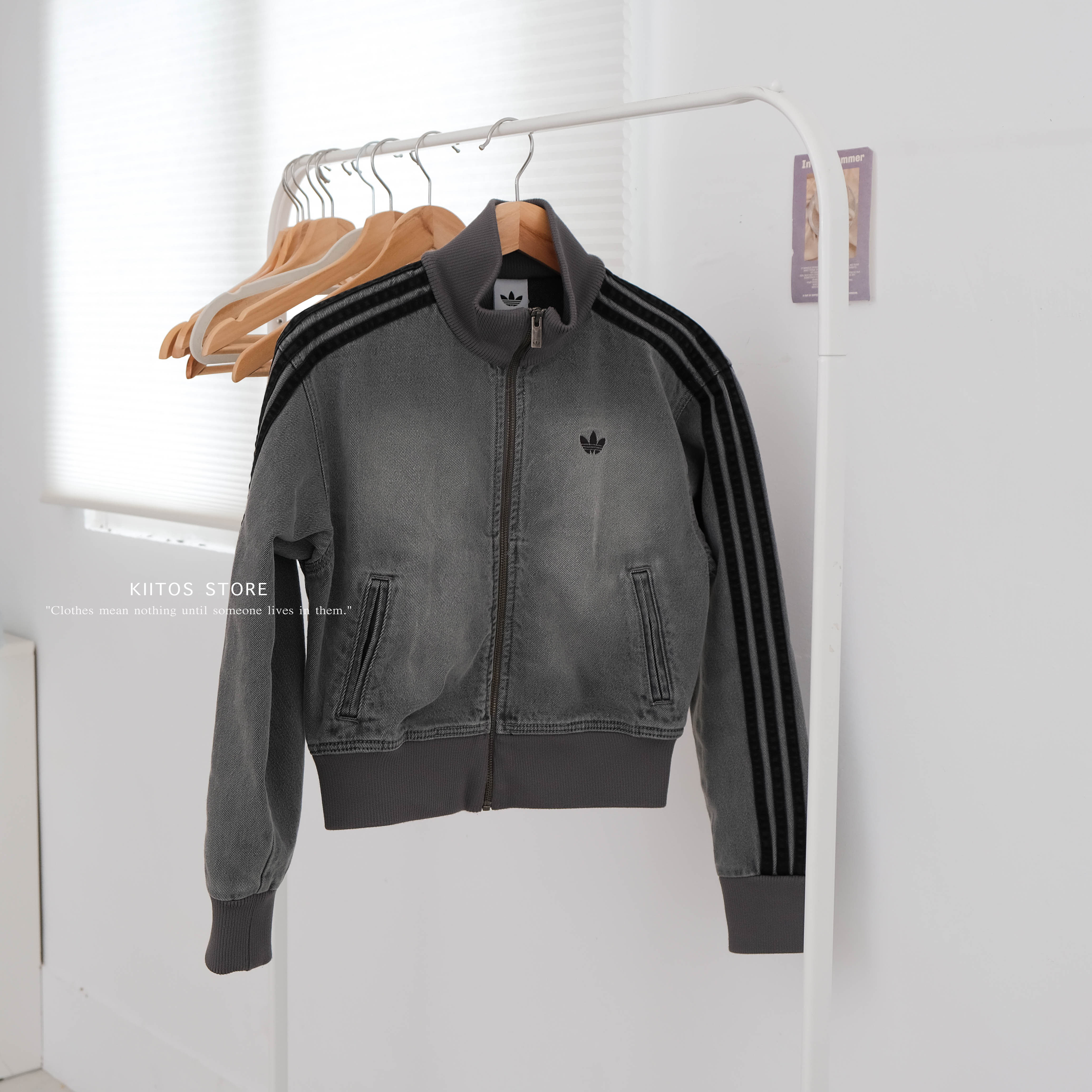 ADIDAS ORIGINALS ADICOLOR 水洗灰 丹寧運動外套 女款 三葉草 JY2564