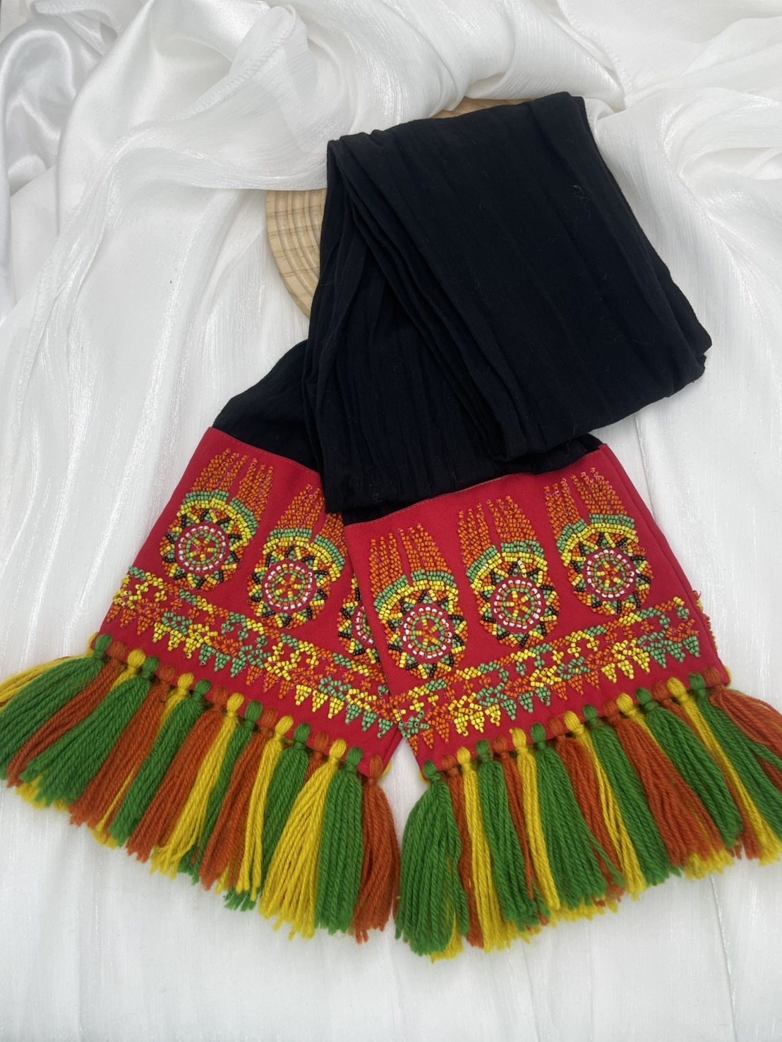 No.22棉紗布珠繡頭巾.面寬17全長含流蘇210