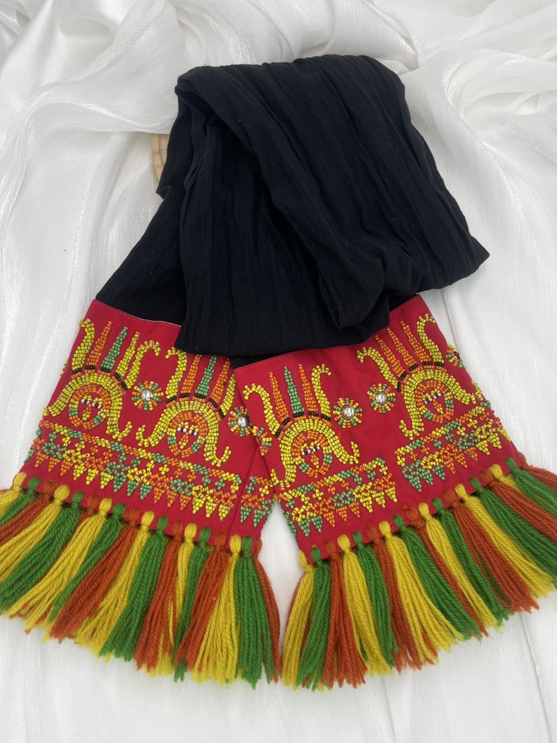 No.23棉紗布珠繡頭巾.面寬17全長含流蘇210