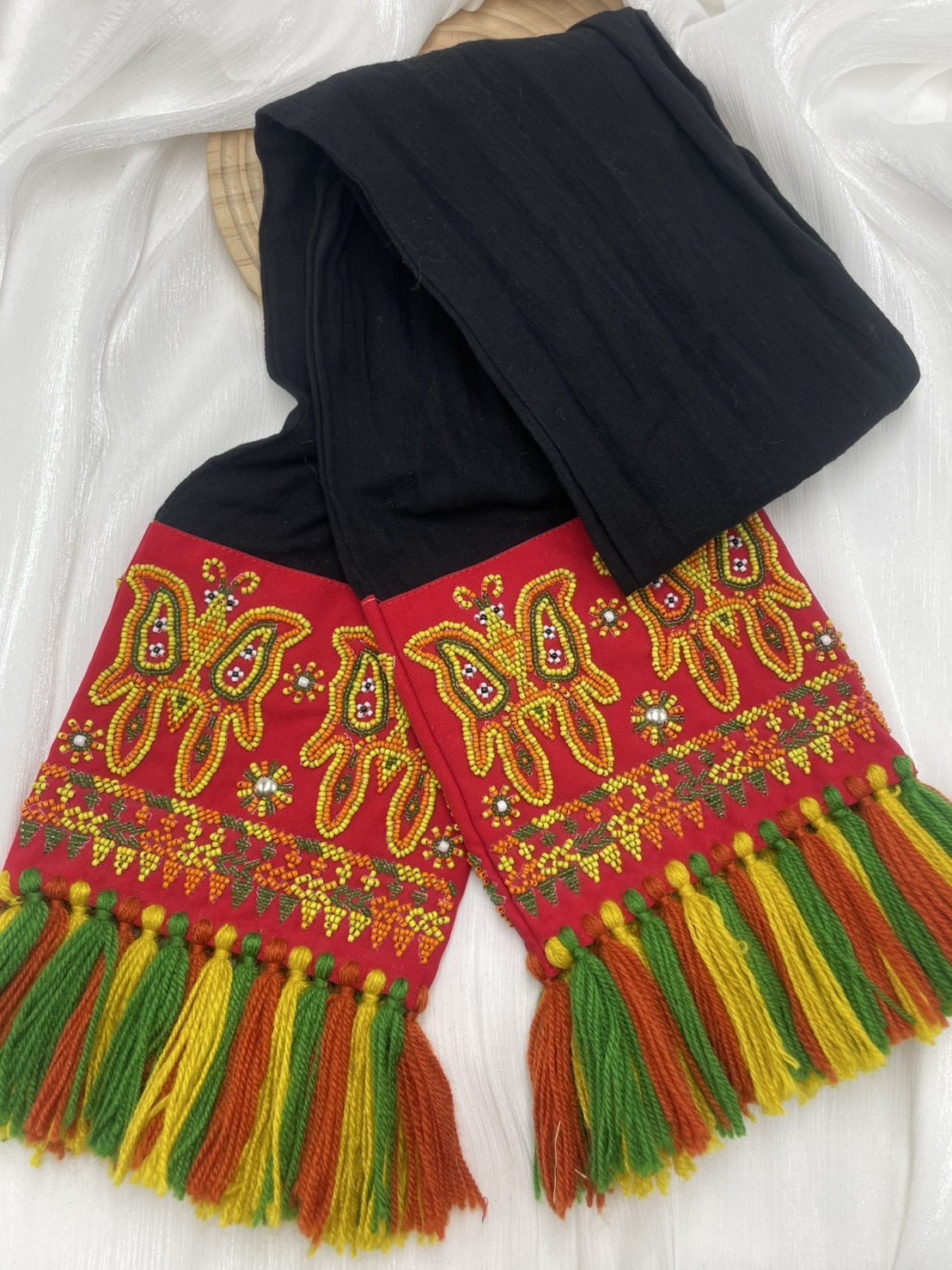 No.24棉紗布珠繡頭巾.面寬17全長含流蘇210