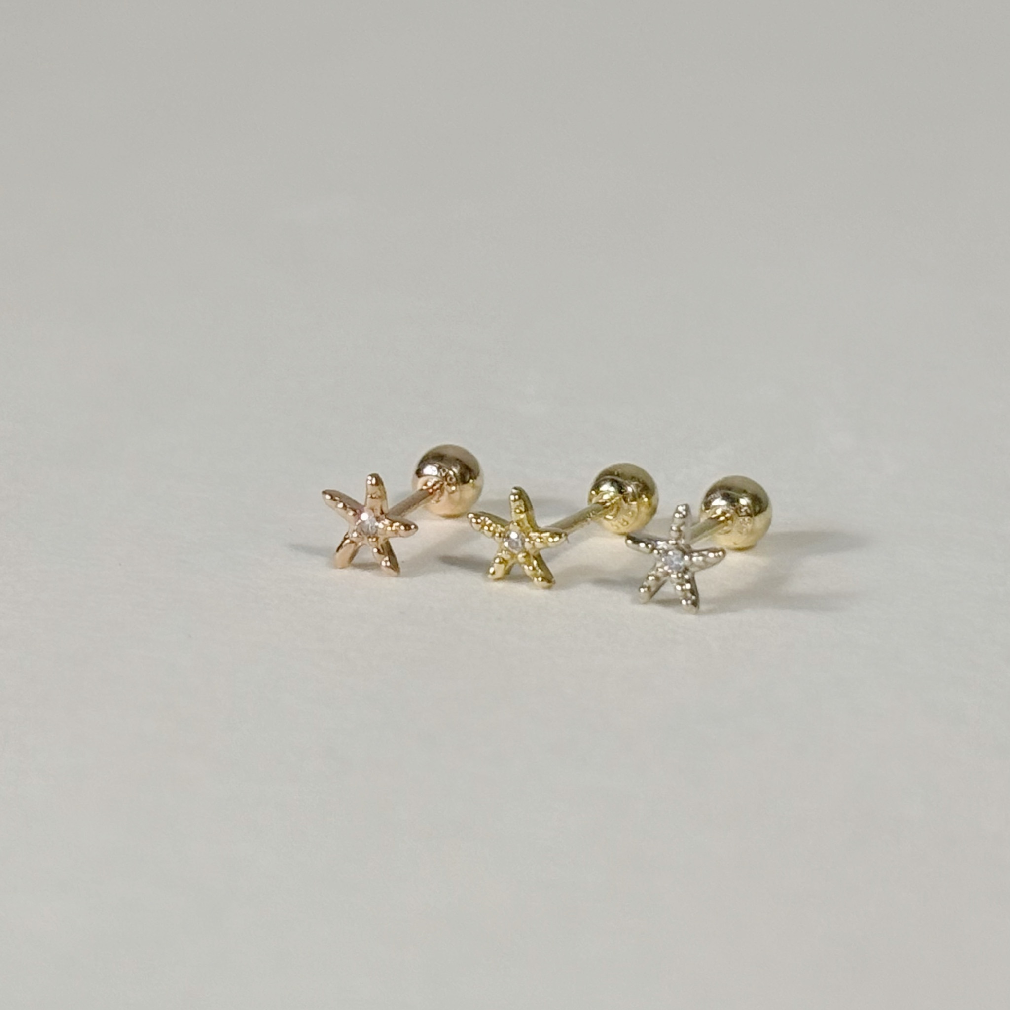 14K小海星鋯石轉珠耳環