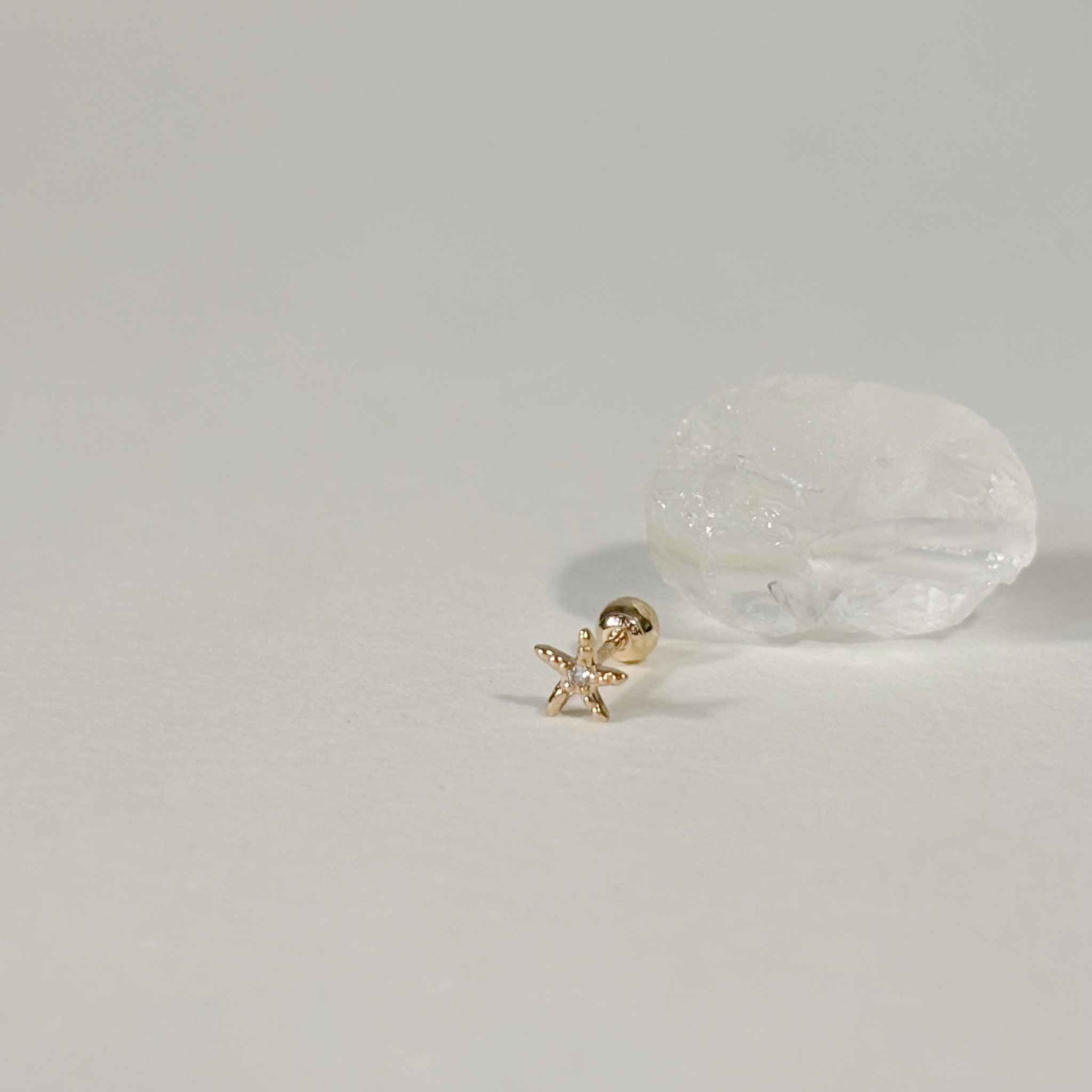 14K小海星鋯石轉珠耳環