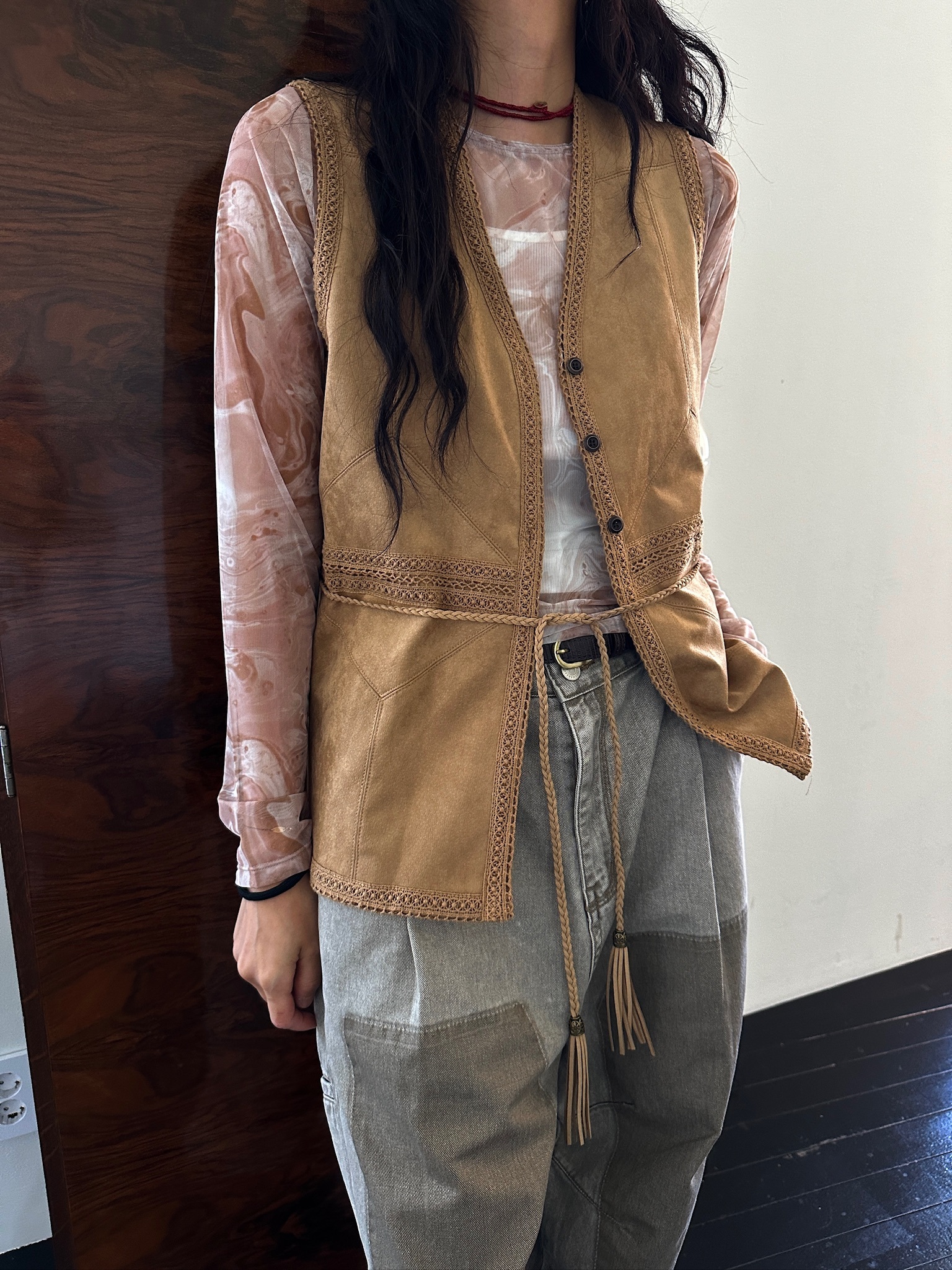 Faux suede vintage vest