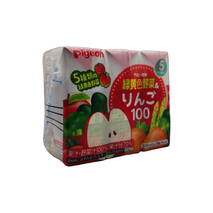 Pigeon Green & Yellow Vegetables with Apple Mixed Drink 125ml x 3 Packs | Natural Sugar-Free Baby Fruit & Vegetable Juice
