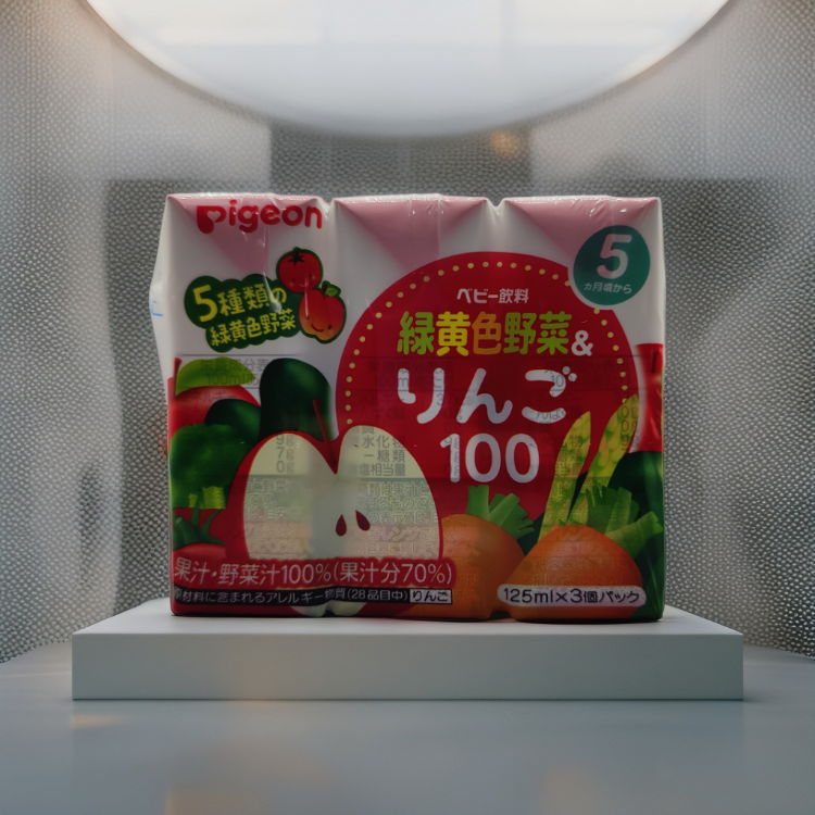 Pigeon Green & Yellow Vegetables with Apple Mixed Drink 125ml x 3 Packs | Natural Sugar-Free Baby Fruit & Vegetable Juice