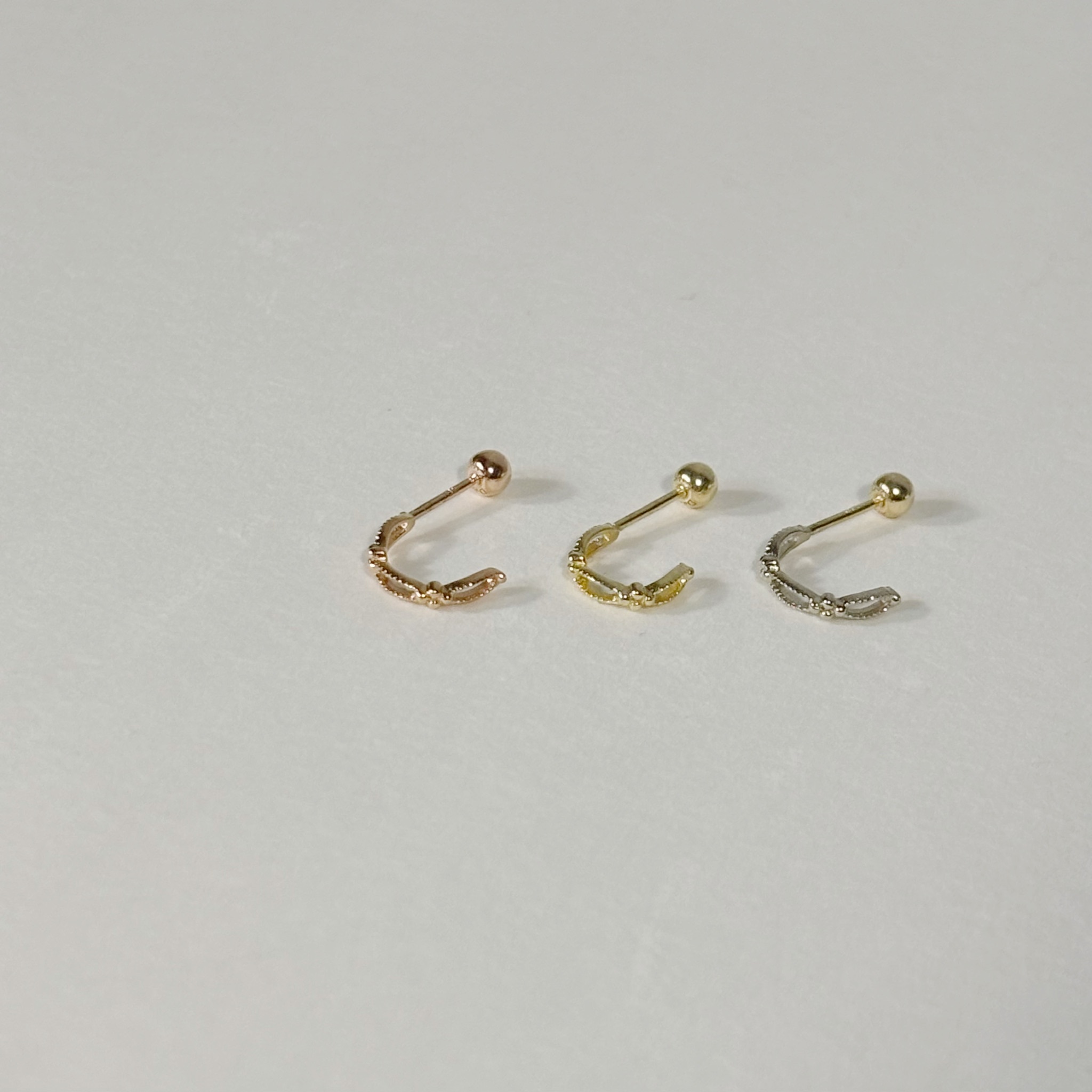 14K細緻簍空小珠半圈式轉珠耳環