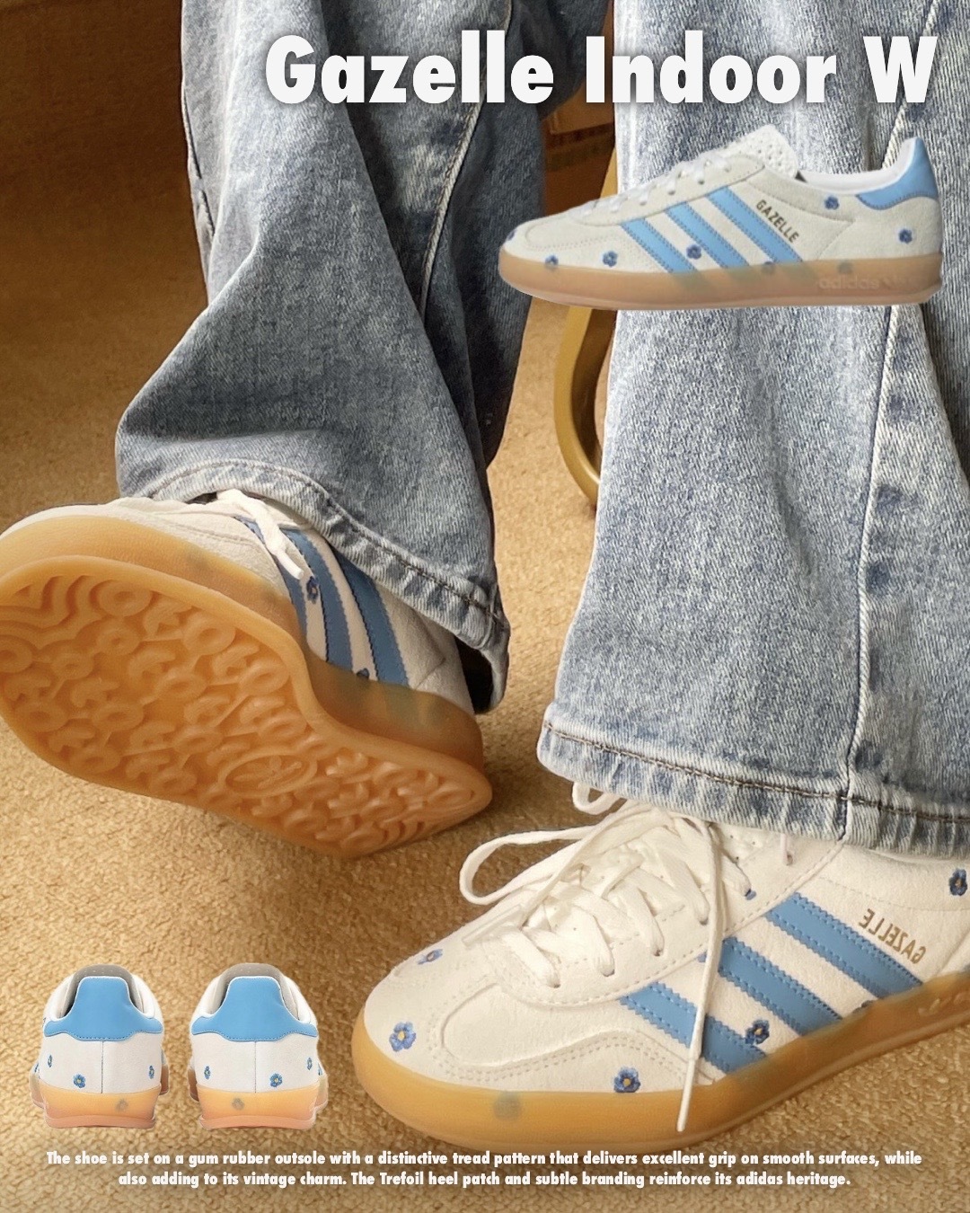 #代購 ADIDAS Gazelle Indoor 麂皮 刺繡小花 德訓鞋 IF4491