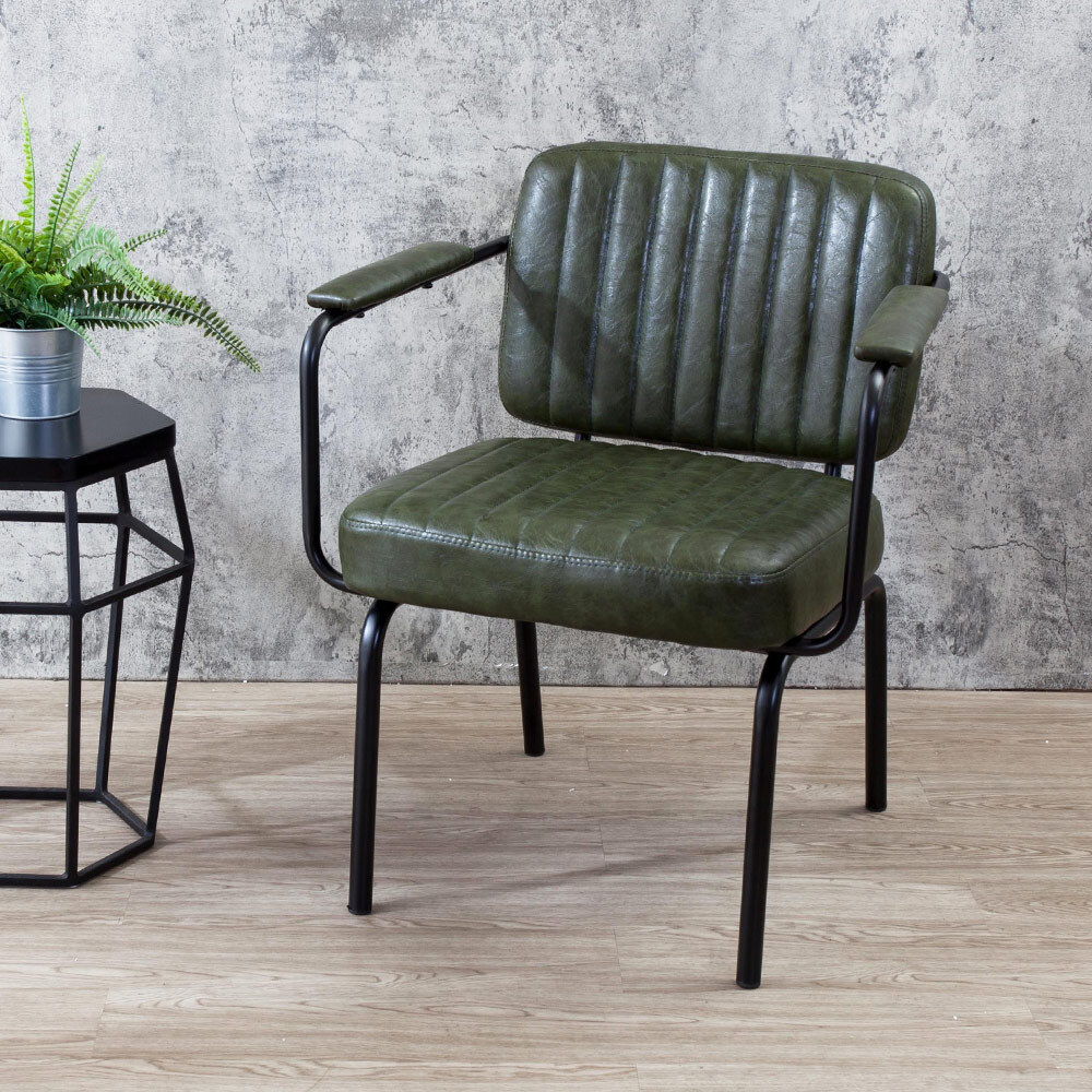 莫德工業風綠色扶手餐椅/單椅