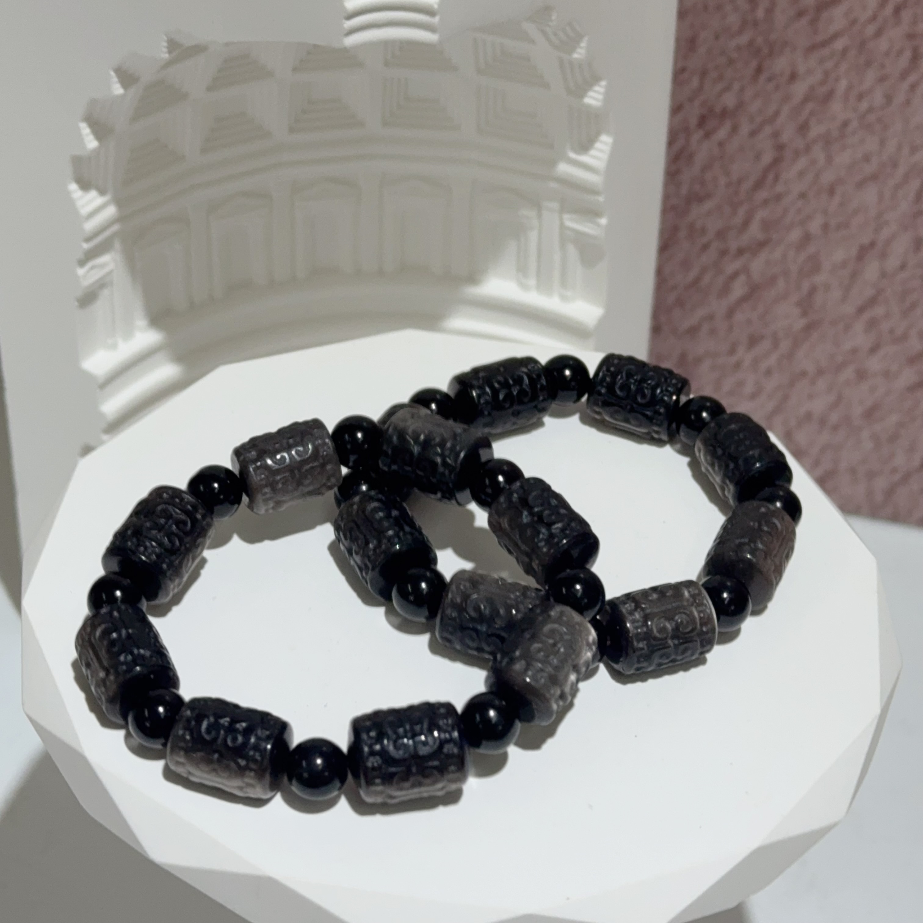 銀曜石迴紋桶珠手串 10mm