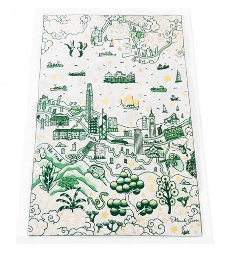 FAUX X MARIKO JESSE gold & green hong kong festive willow tea towel