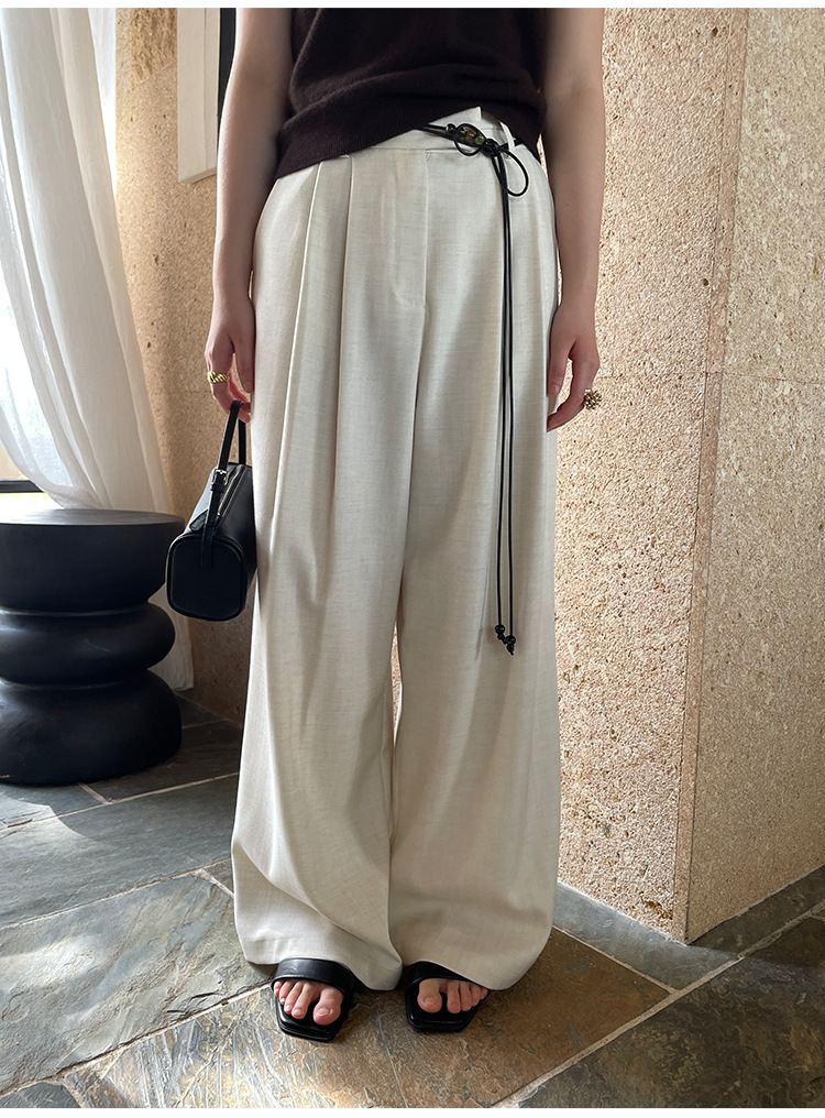 8W16 極簡風打摺感抽繩綁帶寬褲 三色