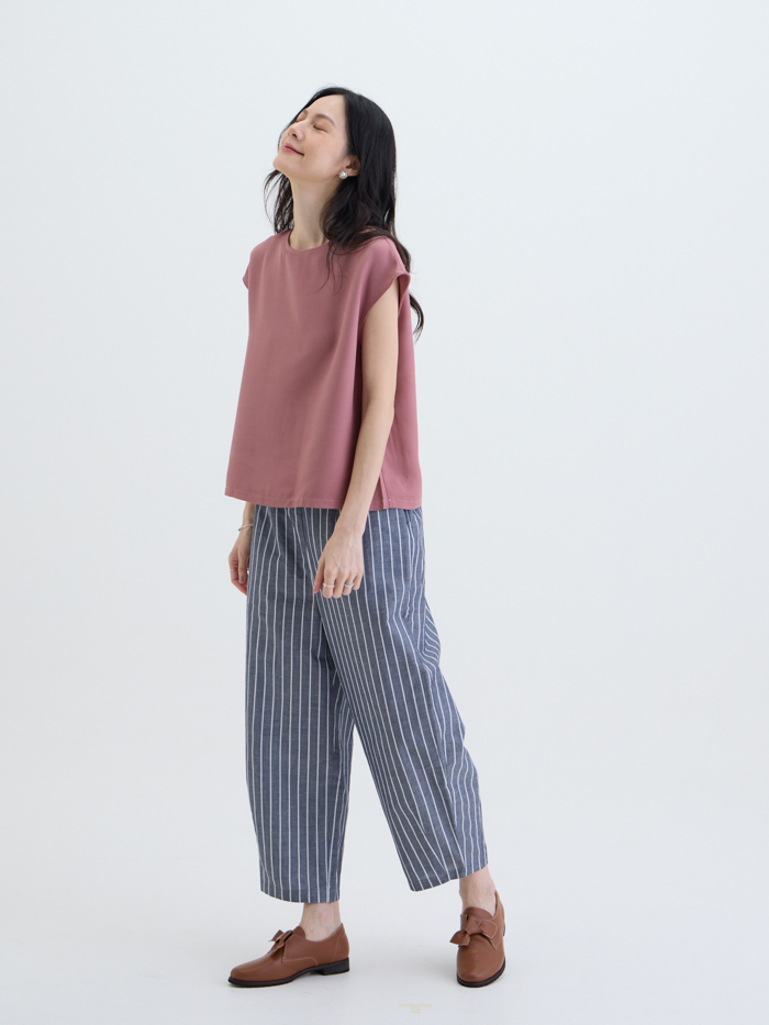 水滴日常圓領連袖上衣-藕粉