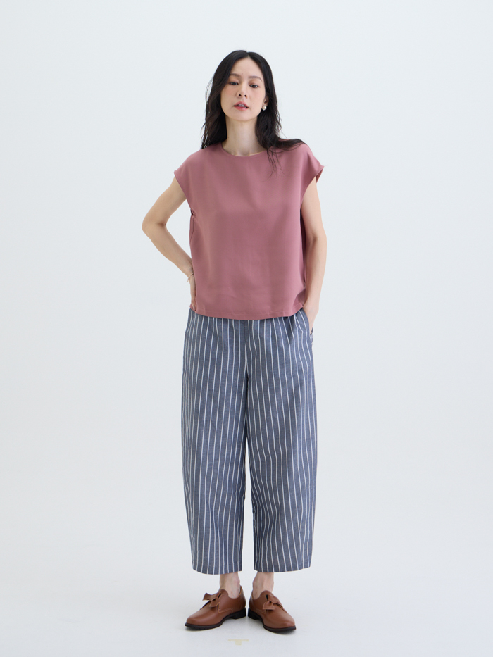 水滴日常圓領連袖上衣-藕粉