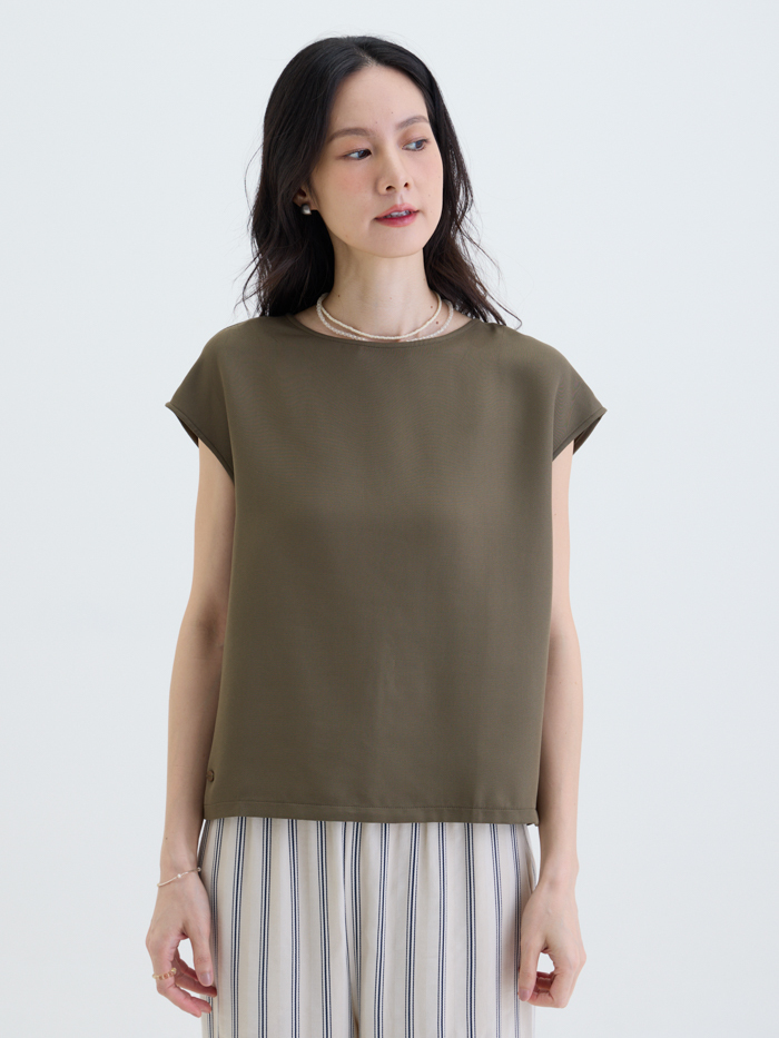 水滴日常圓領連袖上衣-橄綠