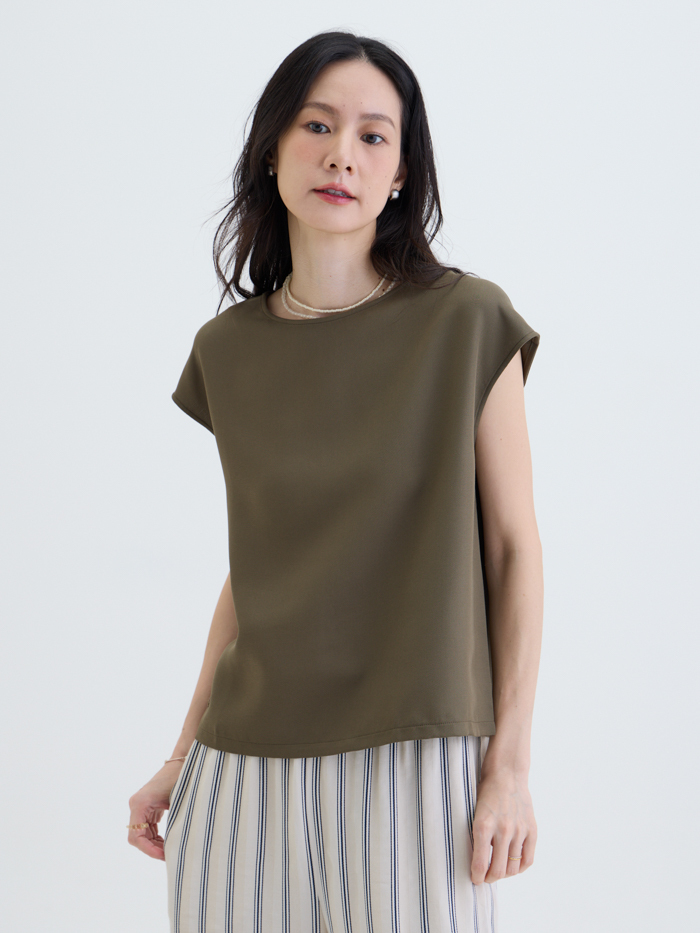 水滴日常圓領連袖上衣-橄綠