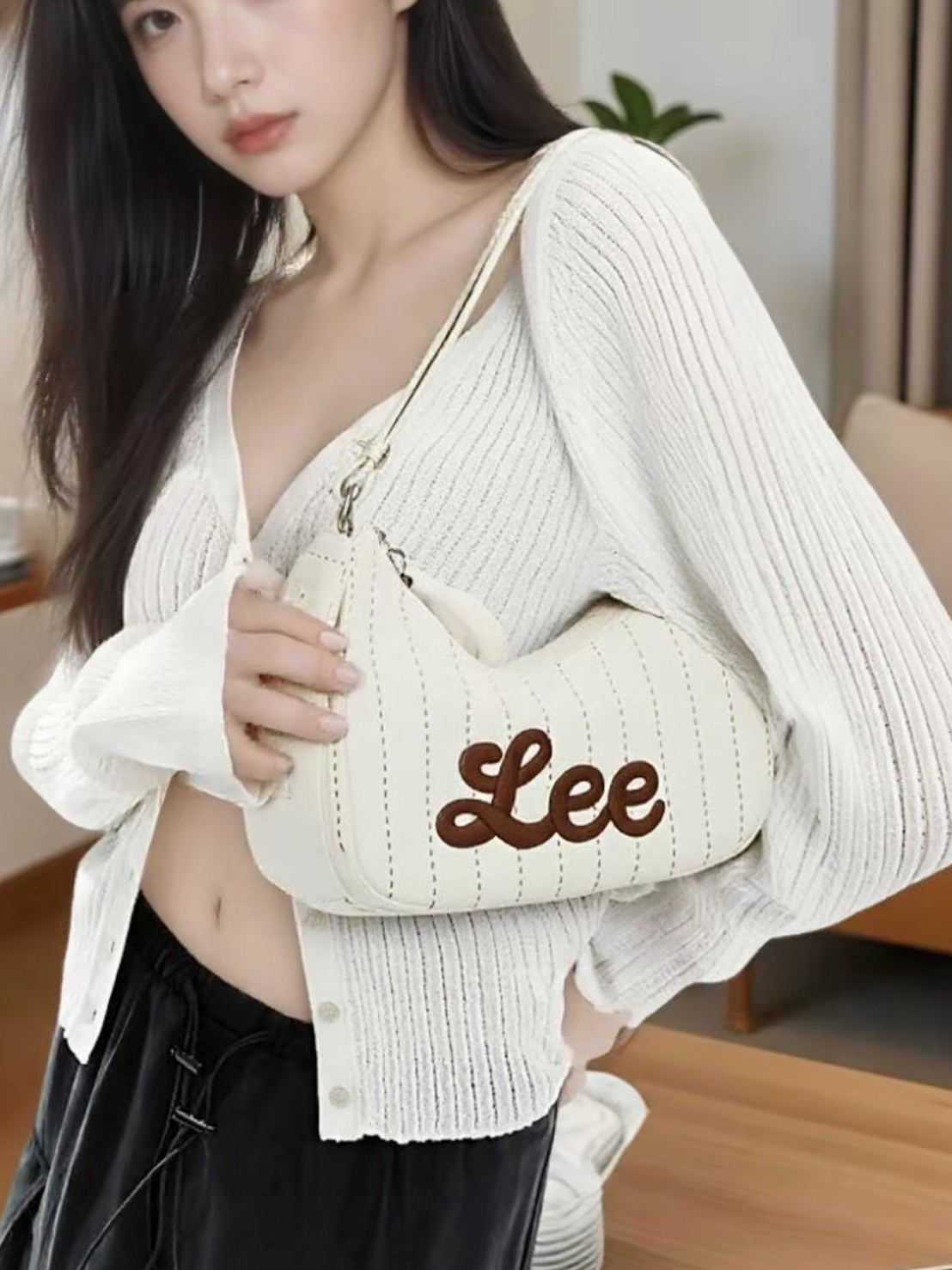 LEE 條紋 刺繡 腋下包