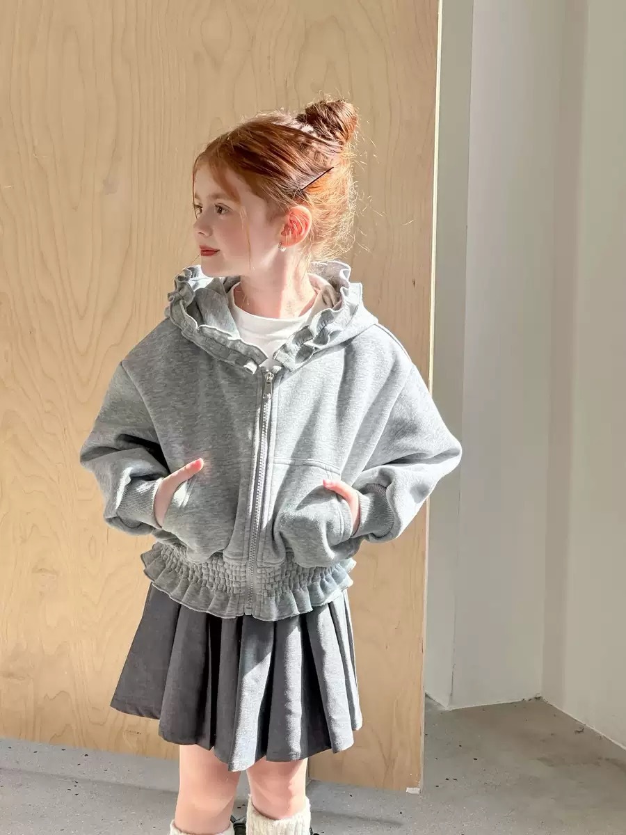 灰色花邊連帽外套