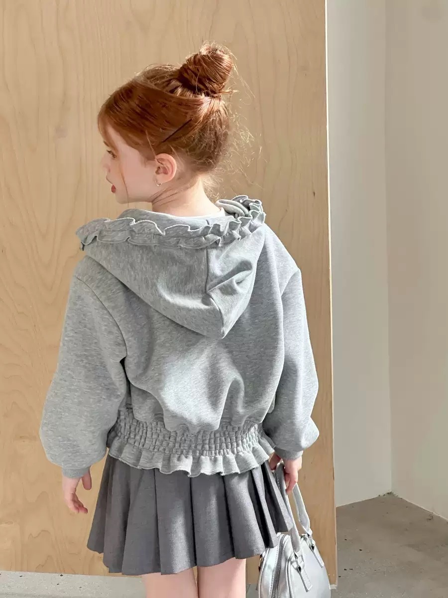 灰色花邊連帽外套