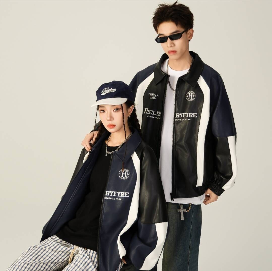 【限時特價】Kawasaki 川崎 美式復古賽車刺繡皮革外套 男款女款 情侶款 黑色 深藍 紅色 Aug25