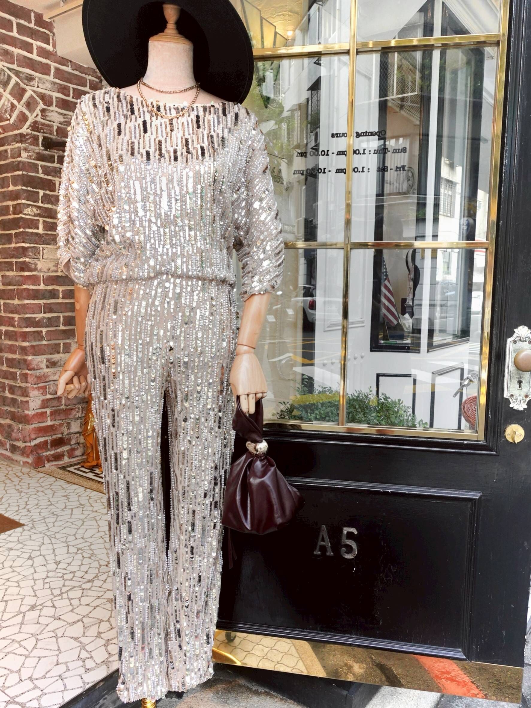 Shine On金色珍珠亮片條紋網紗長褲