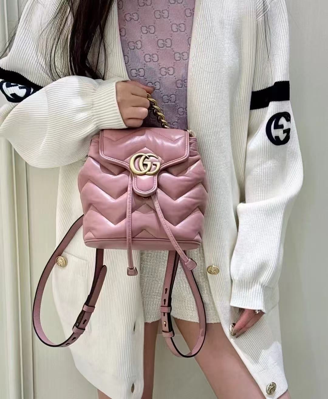 Gucci Bag GG Marmont Nappa Backpack Dusty Pink 777253
