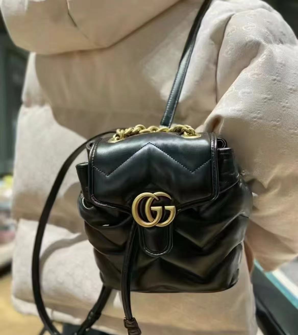 Gucci Bag GG Marmont Nappa Backpack Black 777253