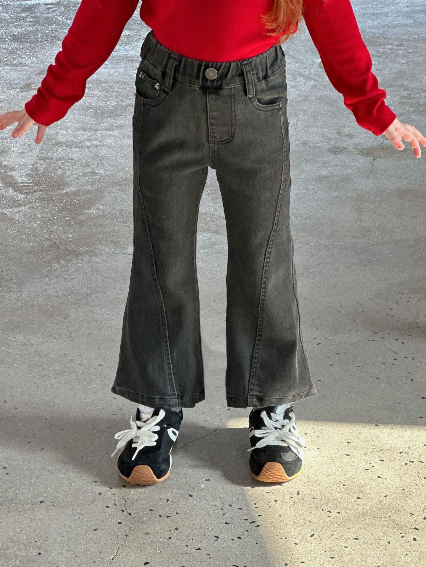 兩色彈力休閒喇叭褲