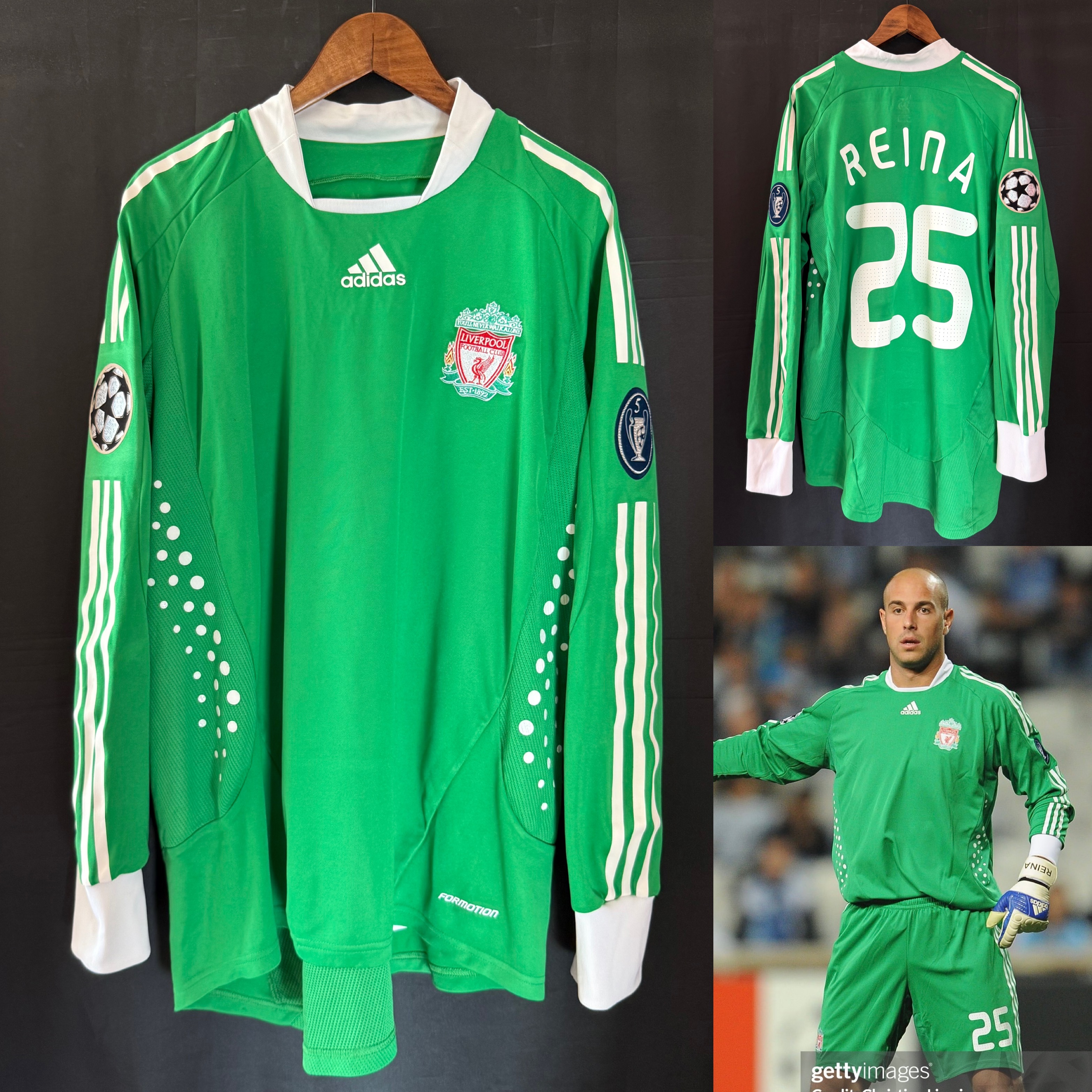 (Player Issue) Liverpool 2008-2009 UEFA Champions League Adidas Goalkeeper Player Issue Shirt #25 REINA