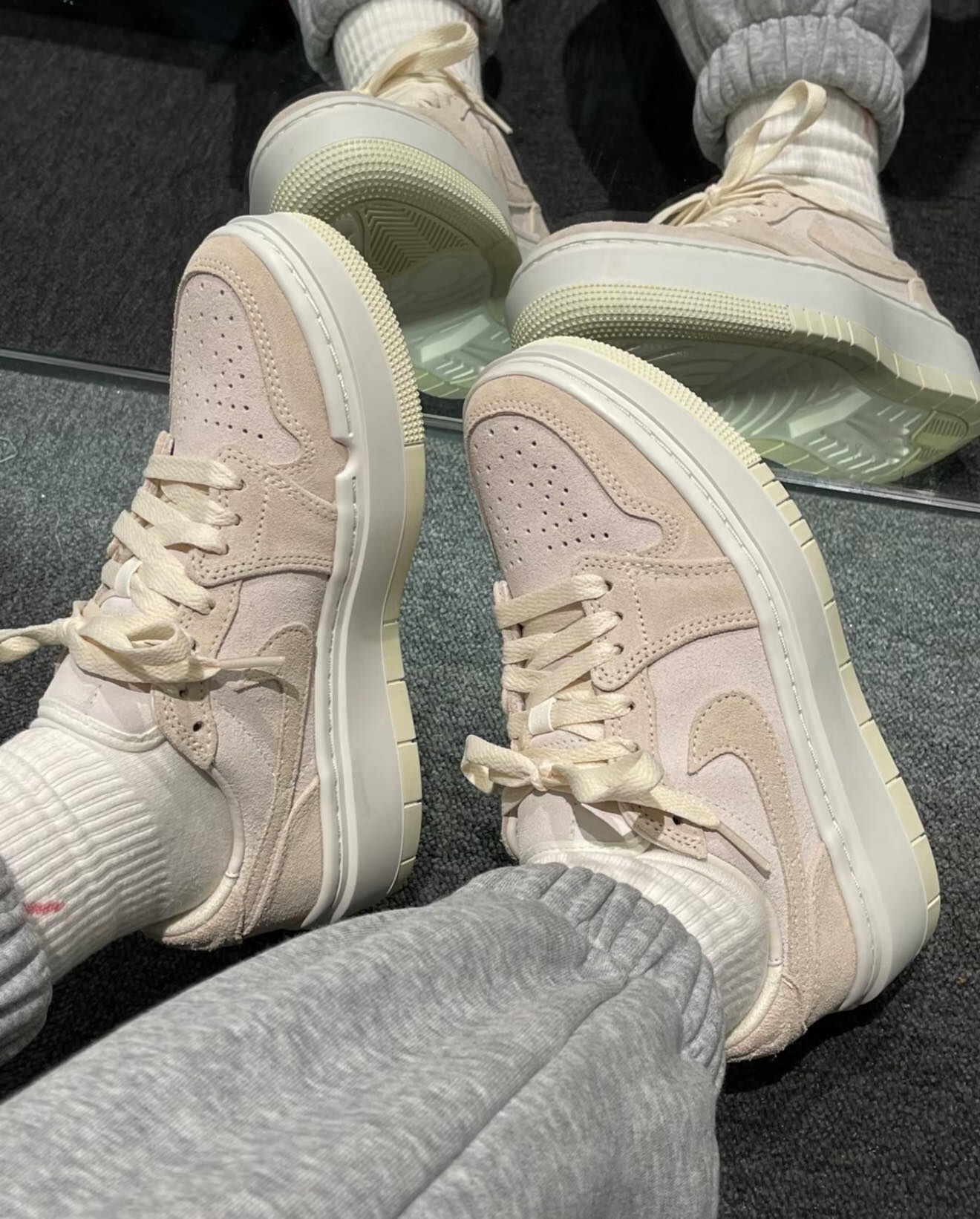 零碼出清 Air Jordan 1 elevate low 奶茶 麂皮 增高 女鞋 DH7004-101