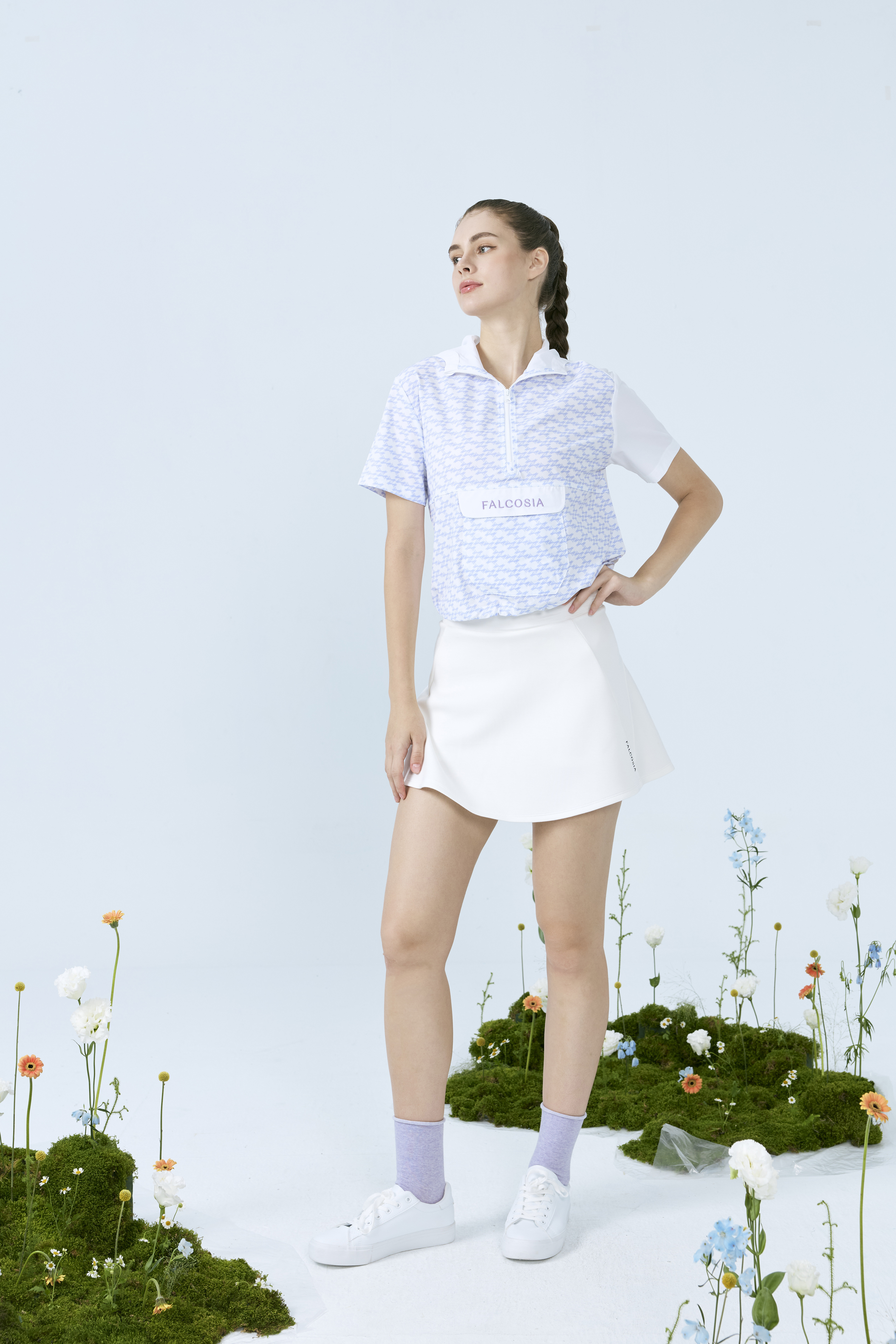 短版防風連衣帽上衣-印花鬱金紫