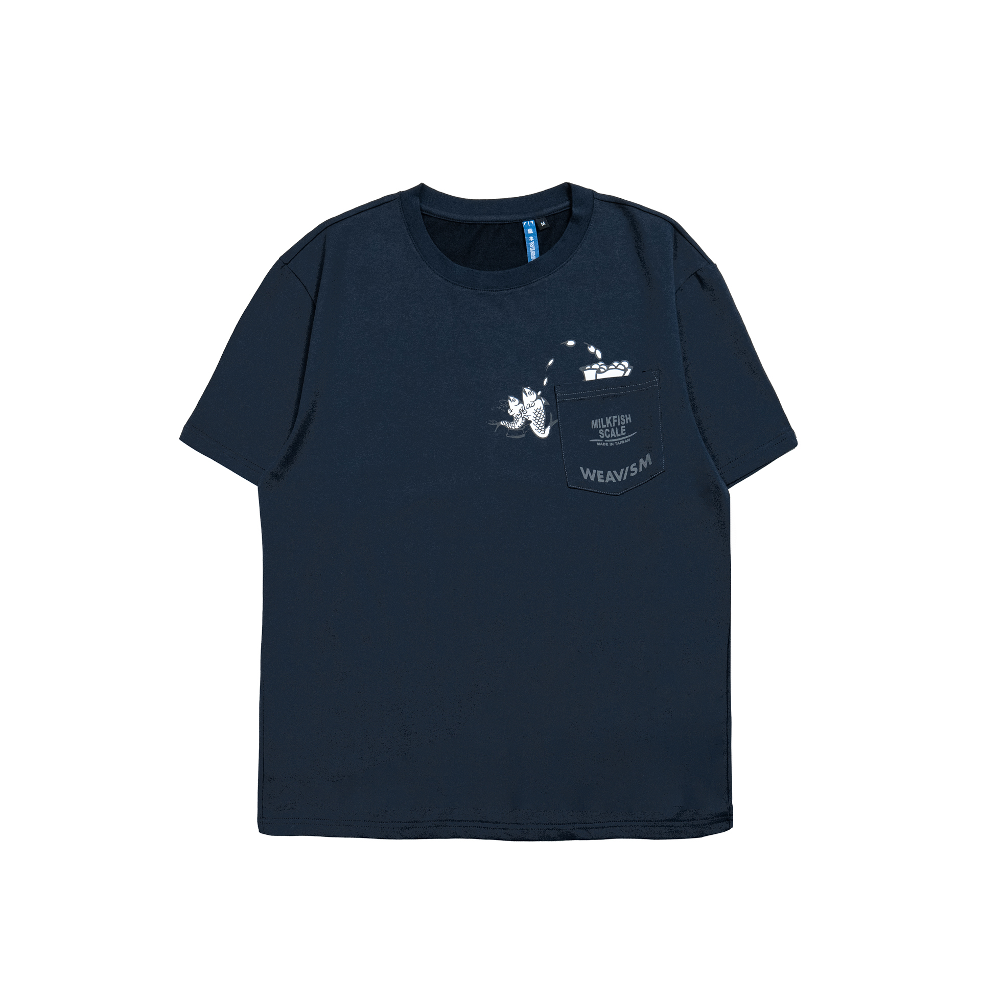 摸魚海洋膠原口袋棉Tee-藍