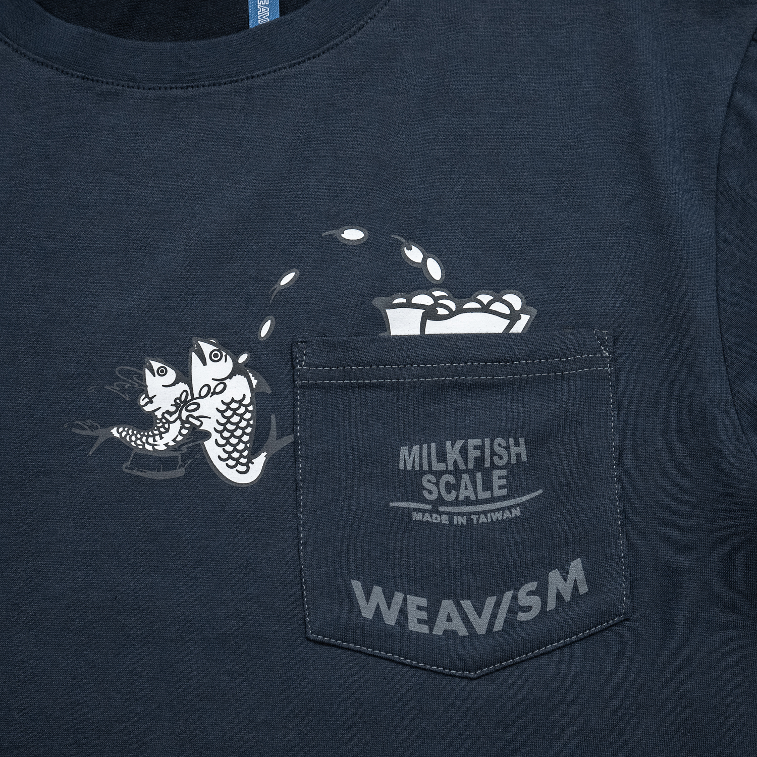 摸魚海洋膠原口袋棉Tee-藍