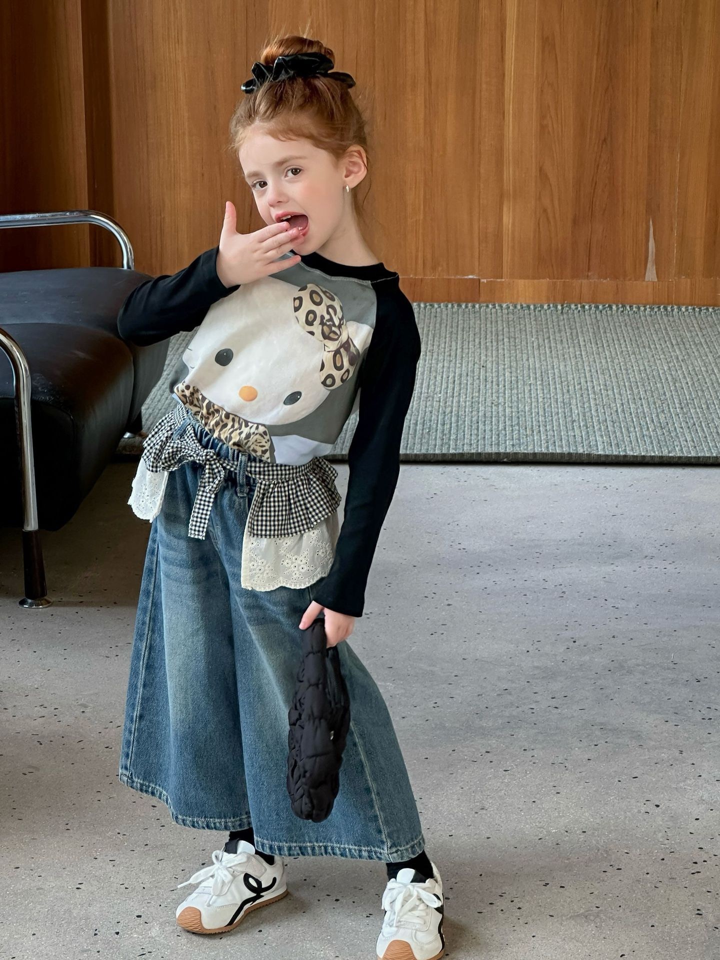 豹紋貓咪拼袖上衣