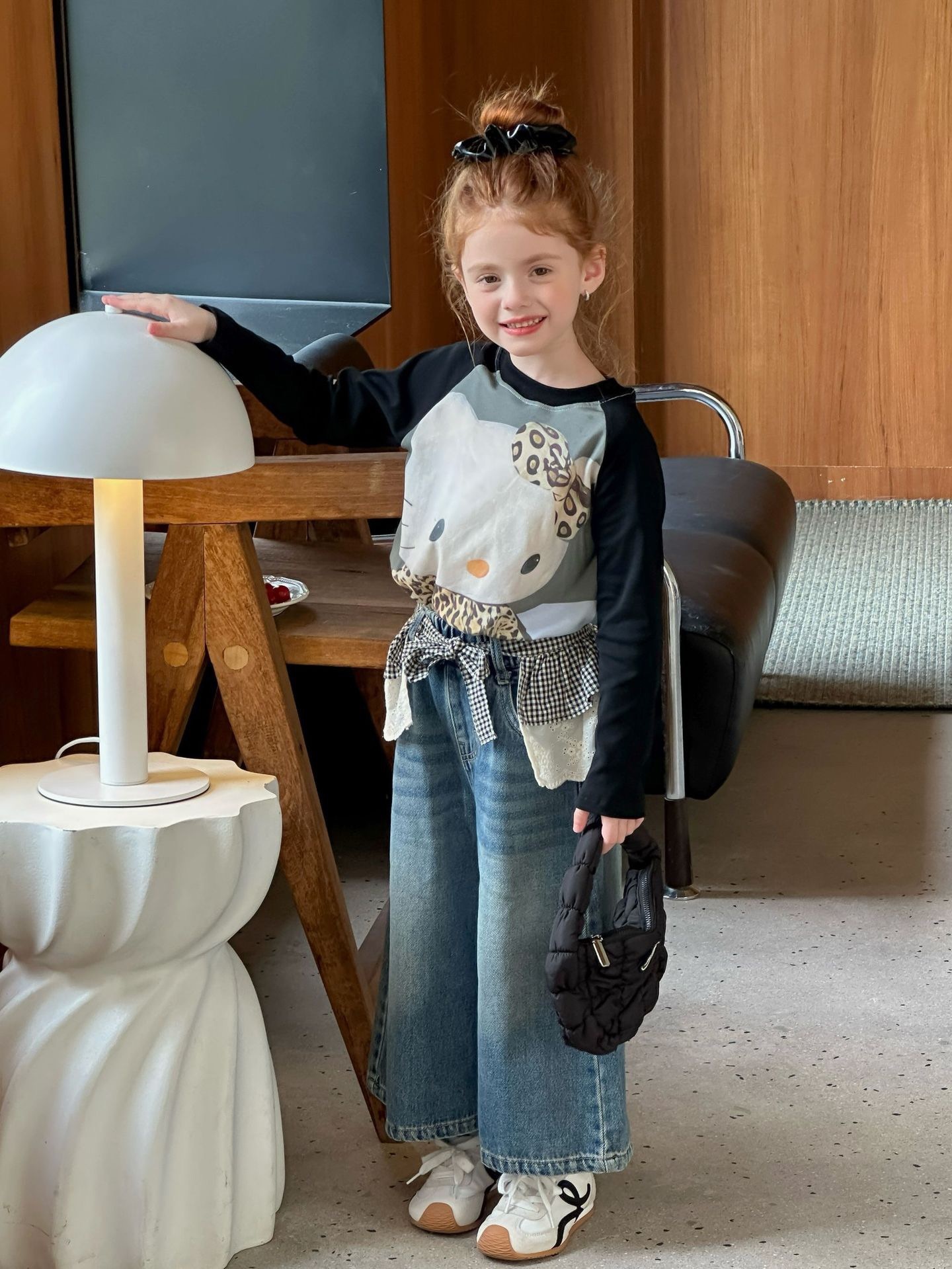 豹紋貓咪拼袖上衣