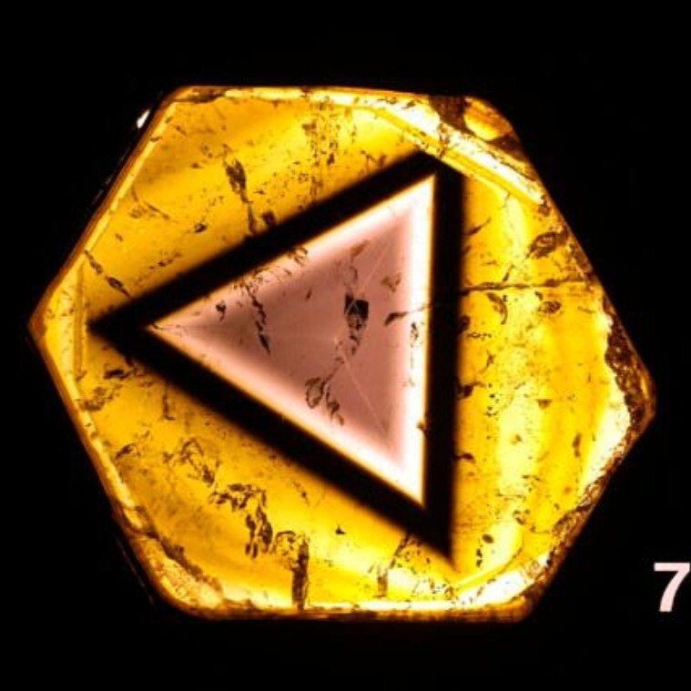 This slice was cut from a single crystal of liddicoatite, a member of the tourmaline family.