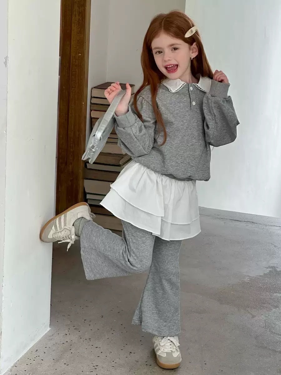 灰色娃娃領喇叭褲套裝