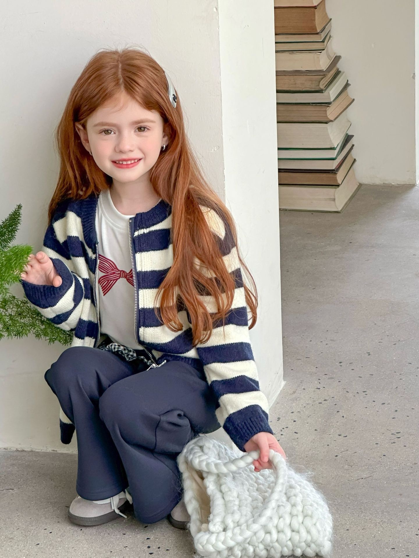 海軍藍條紋針織外套