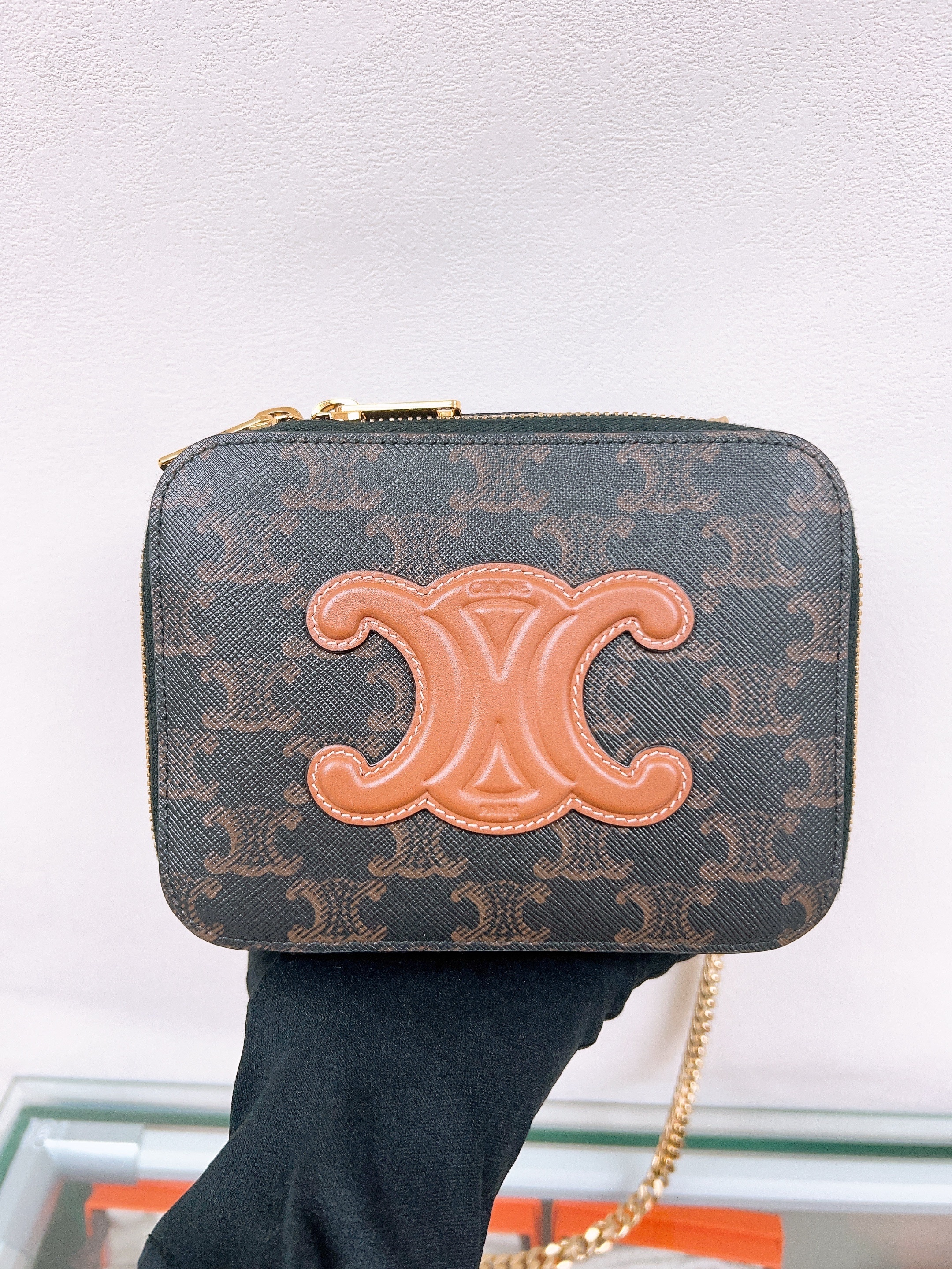 Celine triomphe vanity chain bag (brown monogram)