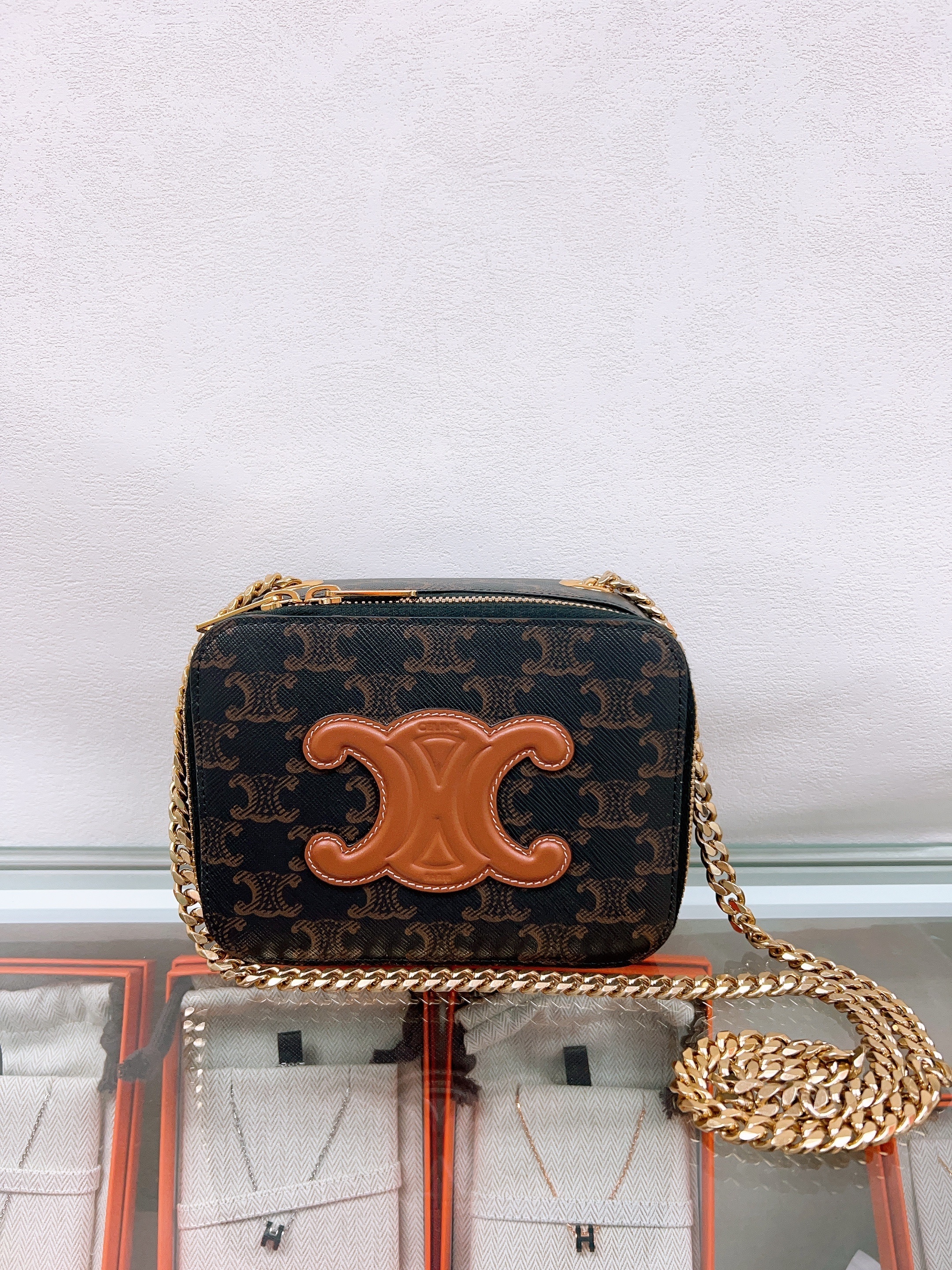 Celine triomphe vanity chain bag (brown monogram)