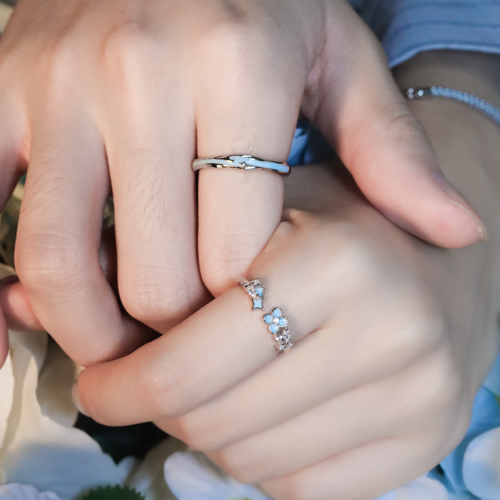 | 925純銀・ 厚鍍白金 | 漫藍幸福情侶戒指（男款/女款） | RI0872 |