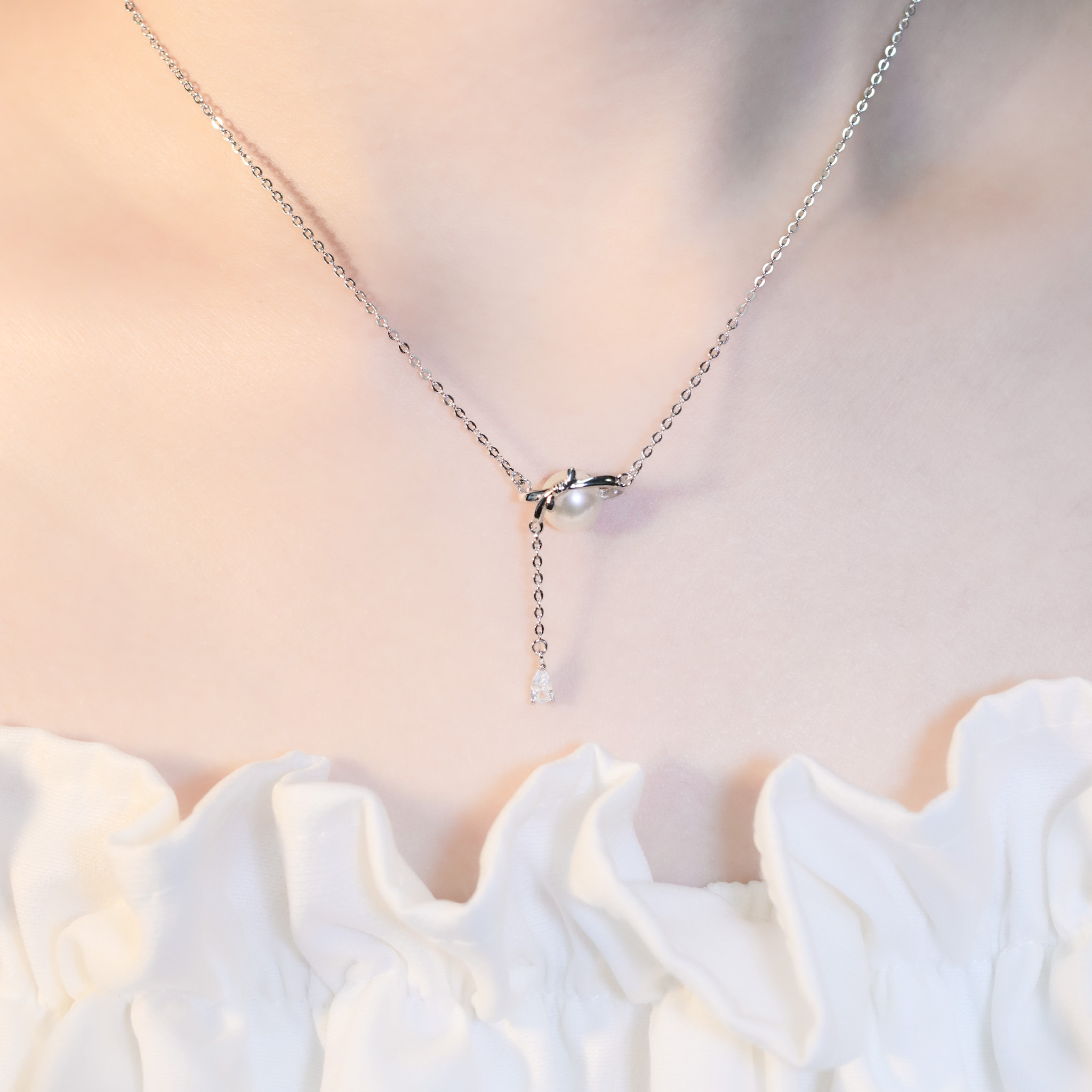 | 925純銀・厚鍍白金・珍珠 | 珍貴宇宙項鍊 | NE1440|