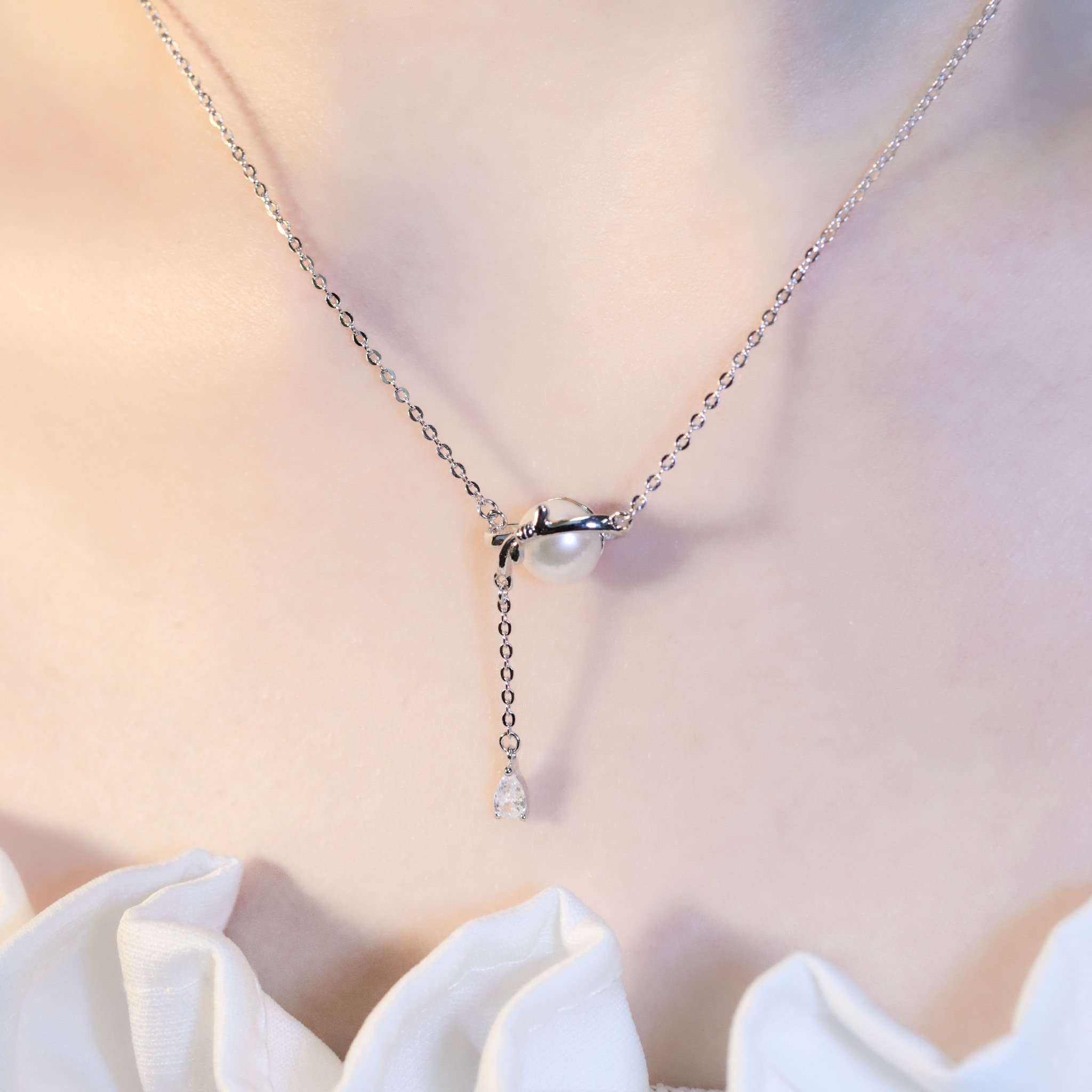 | 925純銀・厚鍍白金・珍珠 | 珍貴宇宙項鍊 | NE1440|